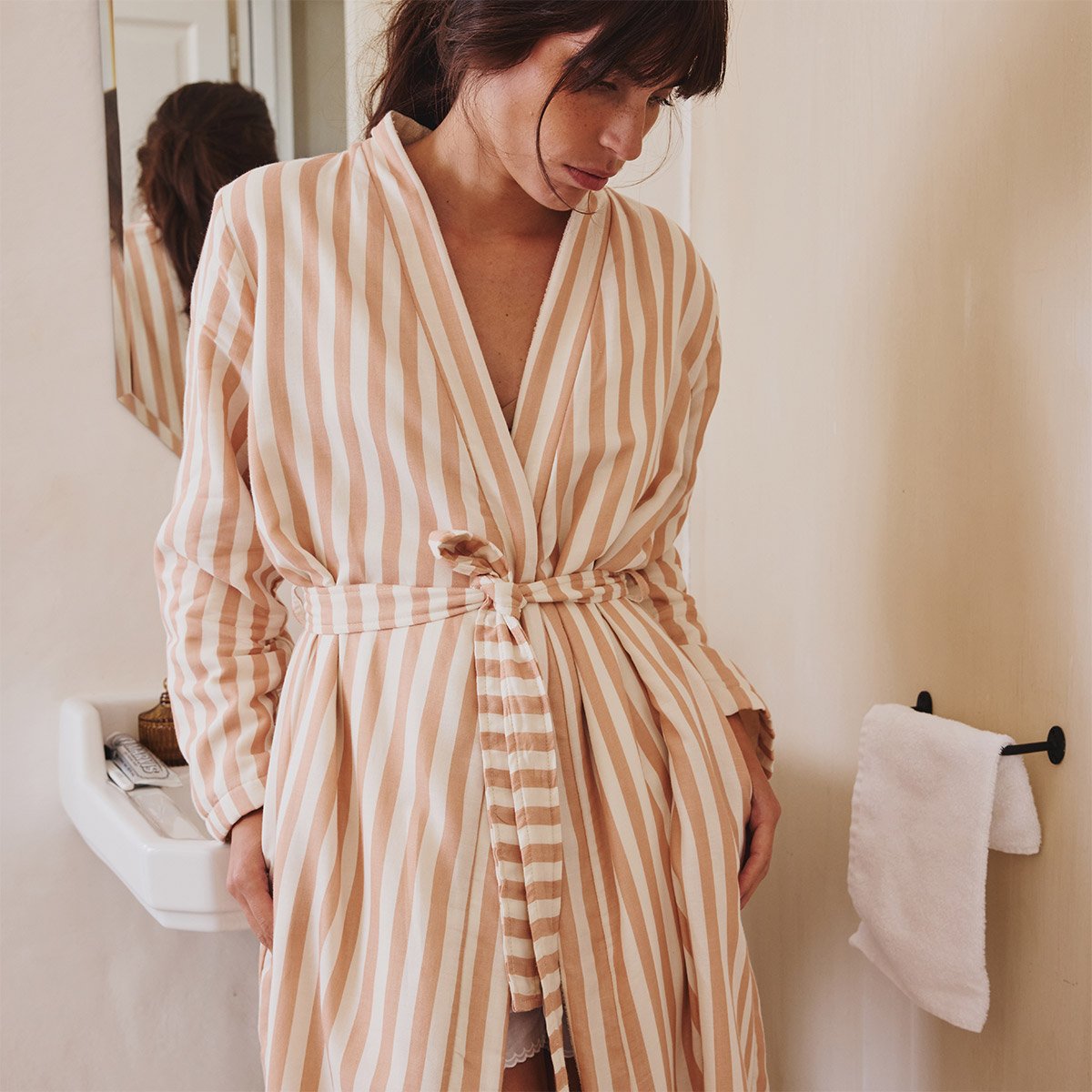 Peignoir long en satin de coton, fifty-fifty DESFORGES Orange
