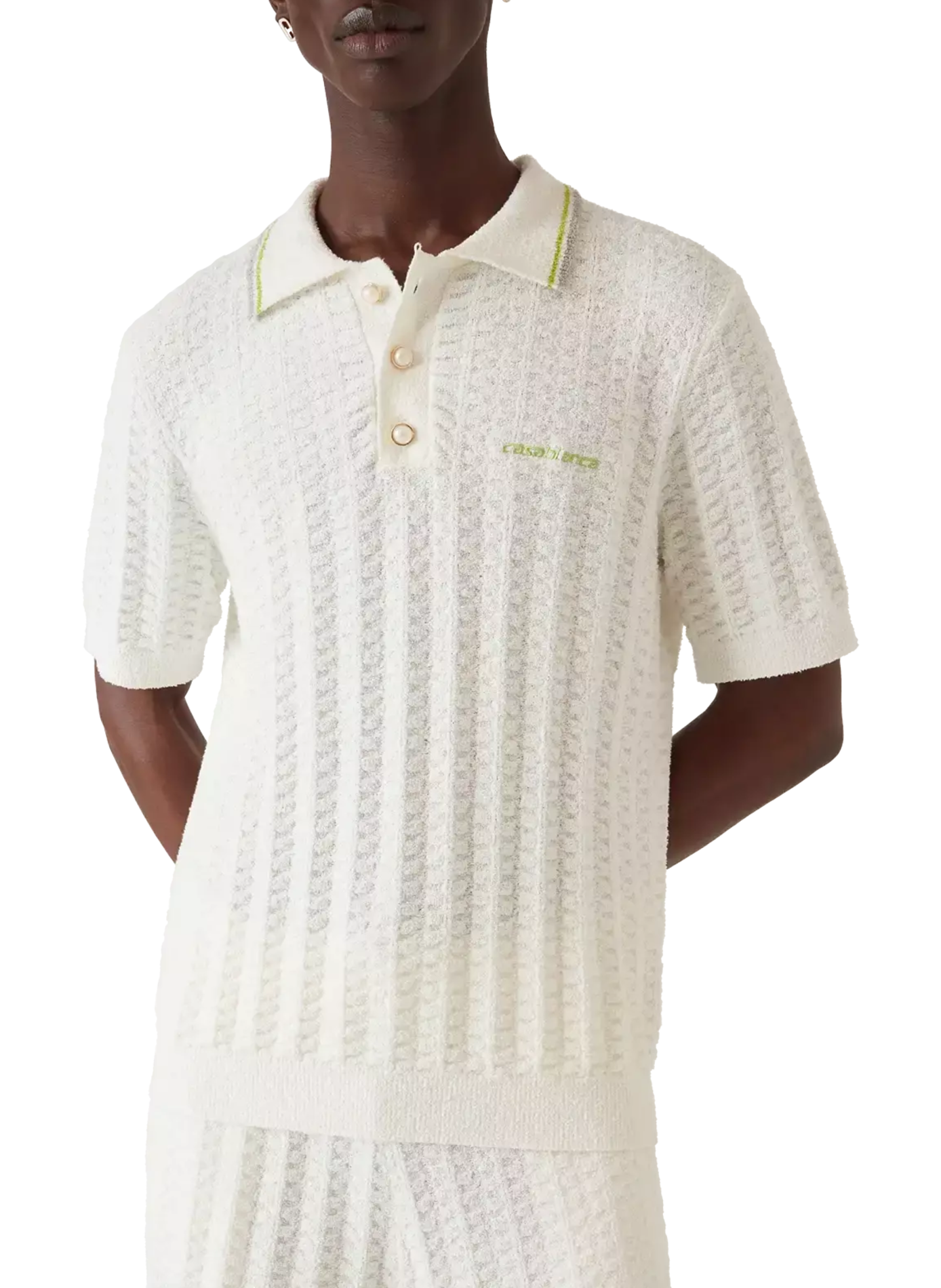 Polo manches courtes texturé en maille de coton mélangé CASABLANCA PARIS Blanc