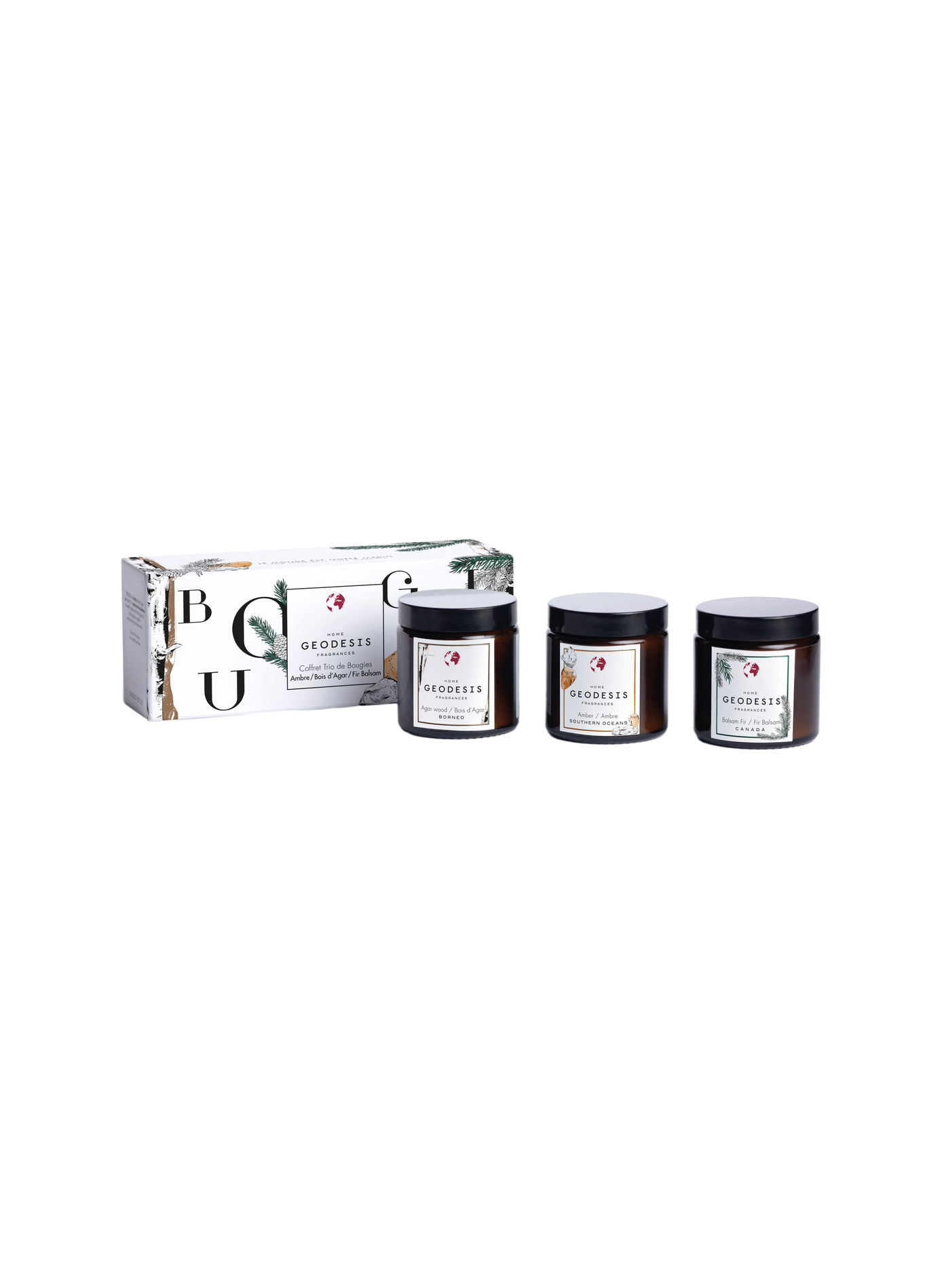 Coffret de 3 bougies en verre GEODESIS Marron