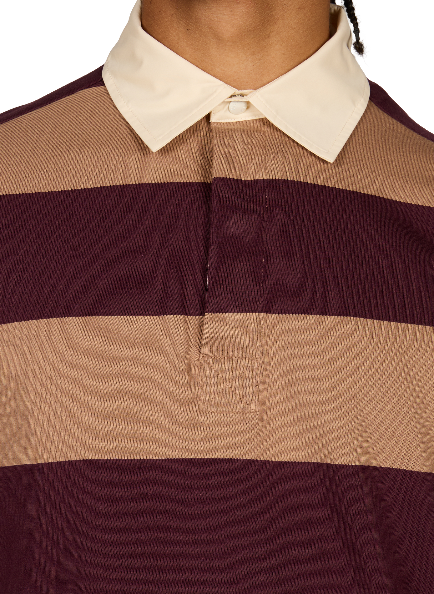 Lange mouwen gestreepte polo van gemengd katoen MONCLER Beige