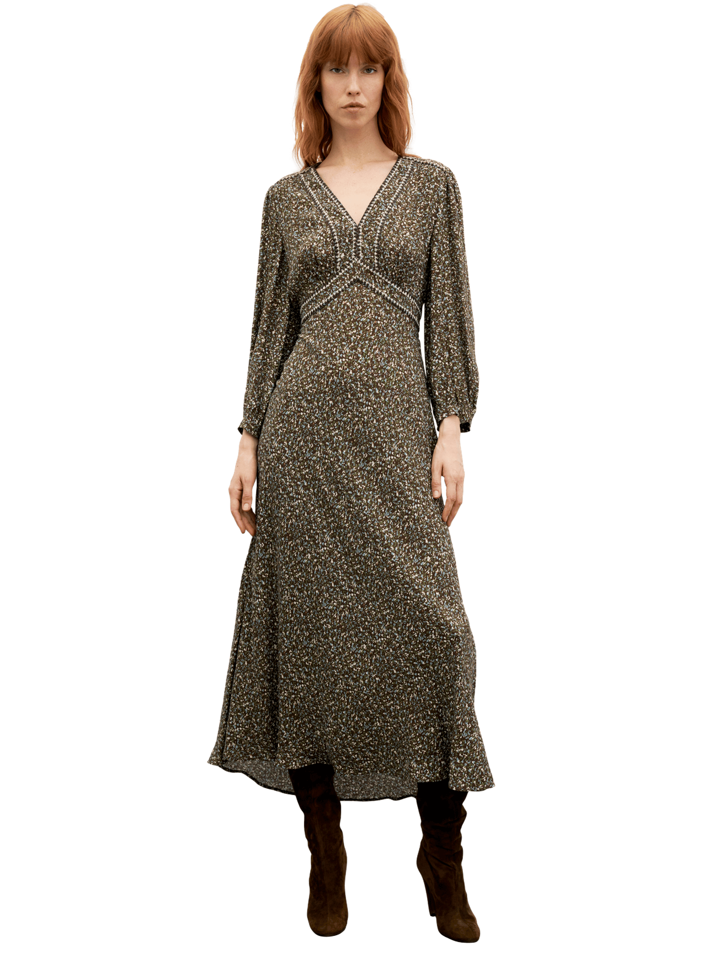 Robe longue cintrée imprimée - caryl GERARD DAREL Vert