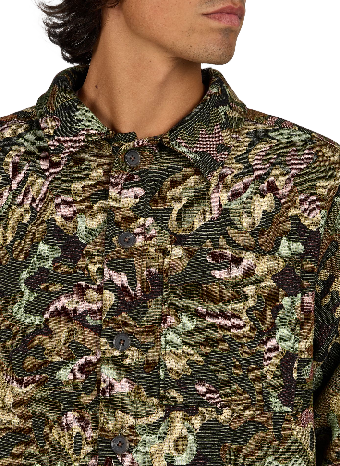Straight classic collar printed overshirt FAGUO Green