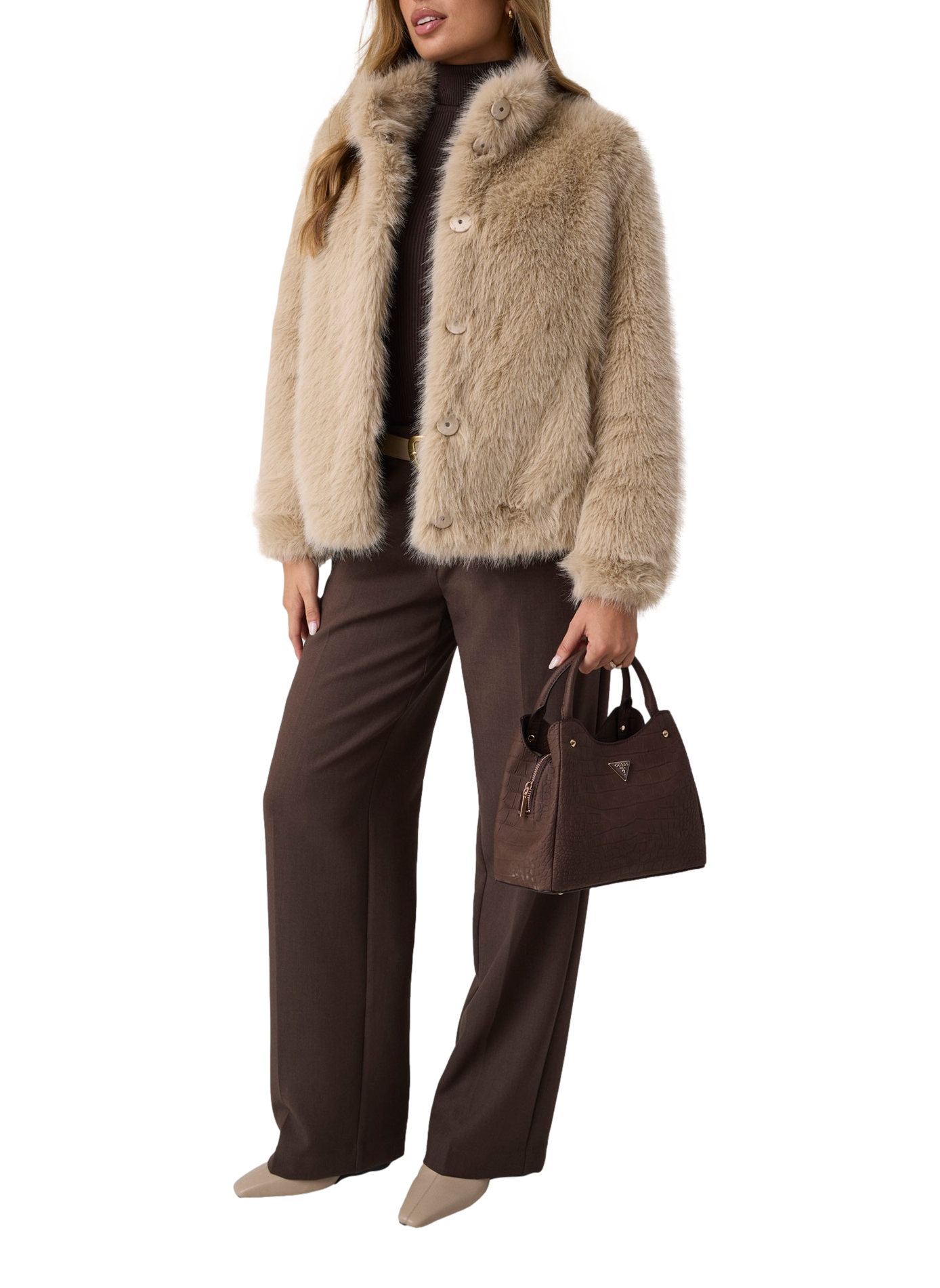 Manteau boutonné New Luna en fausse fourrure  GUESS Beige