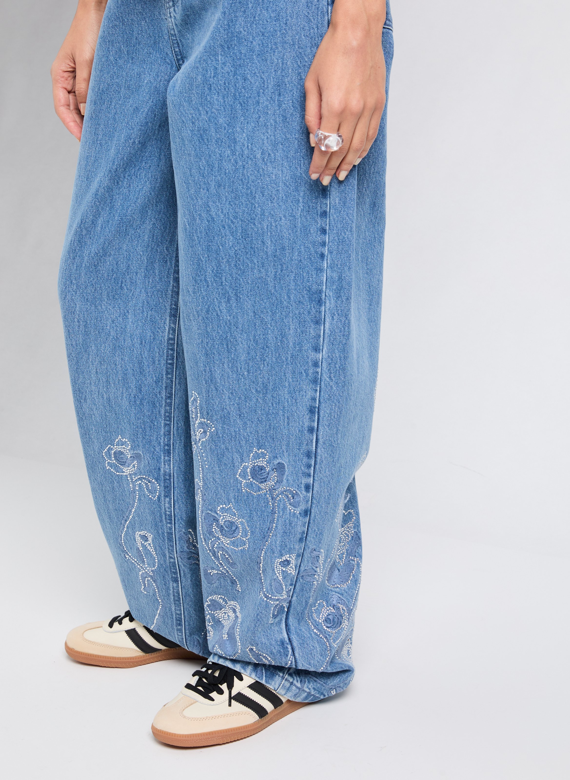 Jean Rhinestone Wide Leg ROTATE Bleu