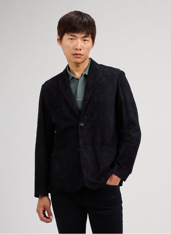 Blazer droit en cuir velours Bleu by EMPORIO ARMANI EMPORIO ARMANI Blazer droit en cuir velours Bleu