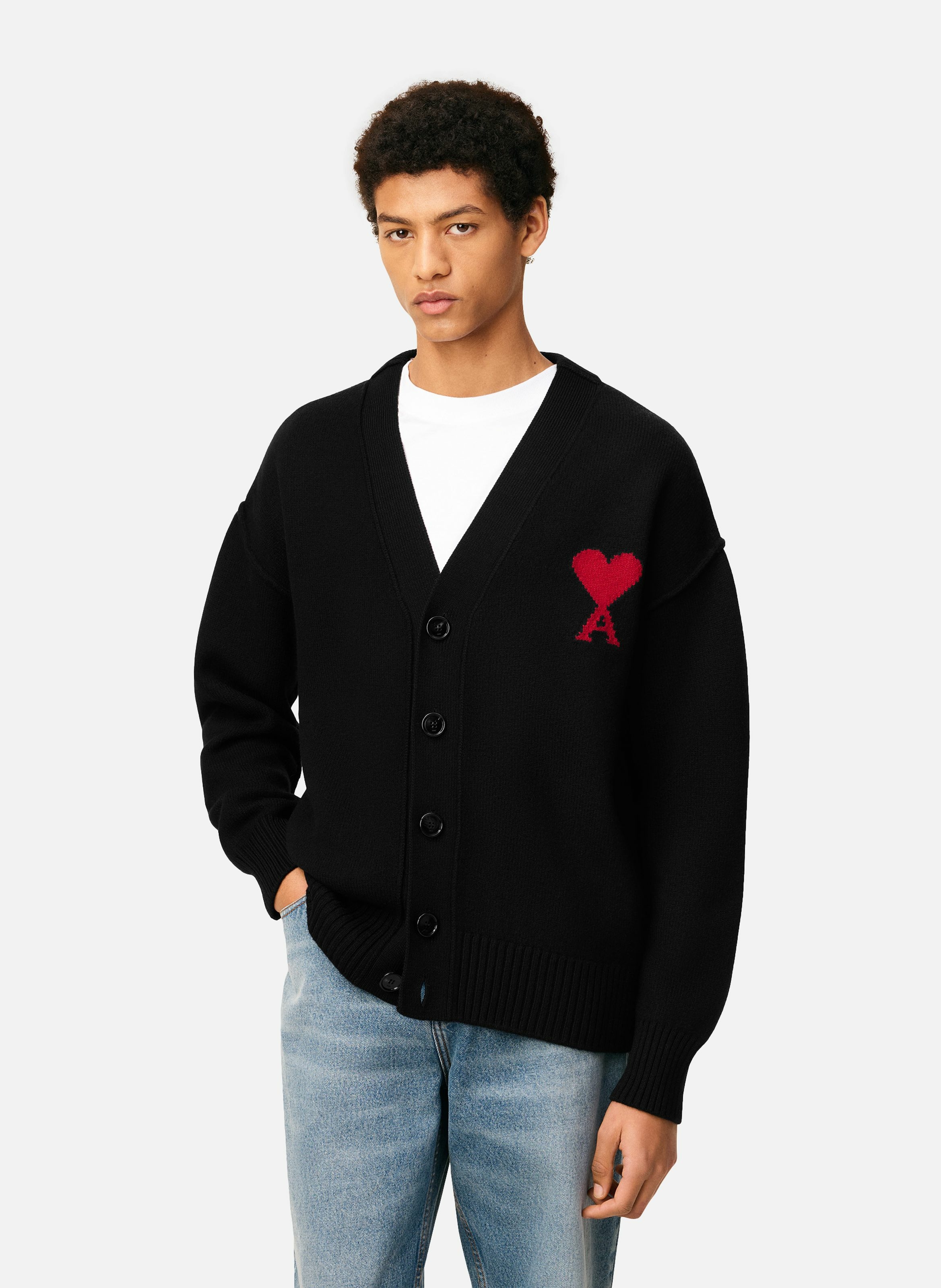 Cardigan ami de coeur en laine unisexe AMI PARIS Noir