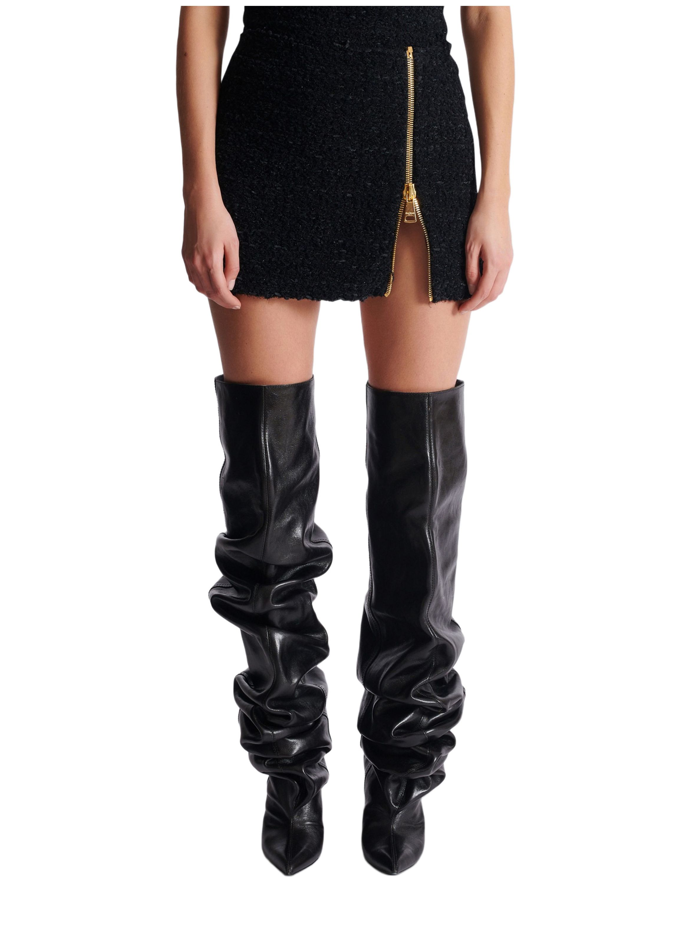 Jupe courte en tweed avec zip BALMAIN Noir