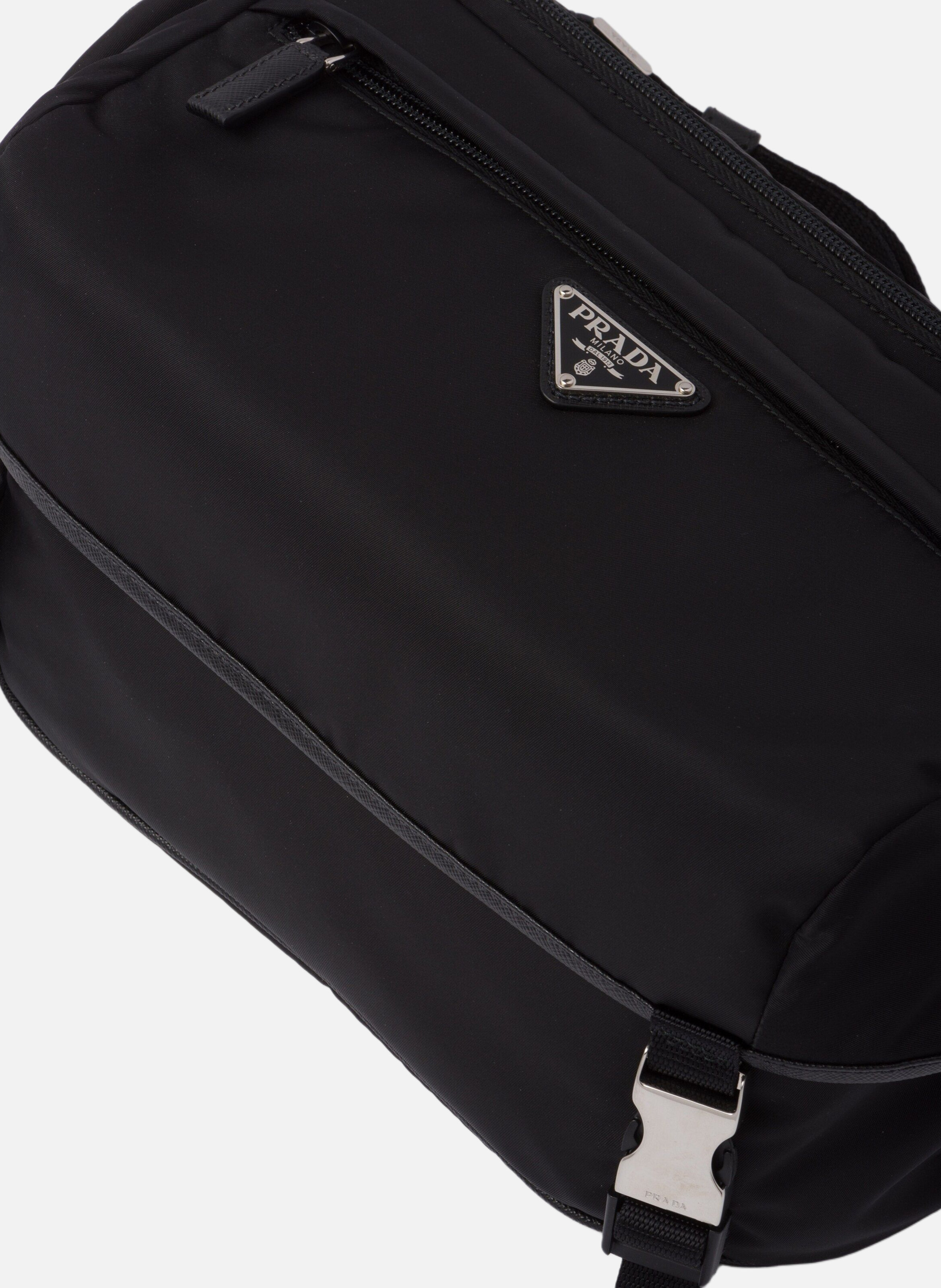 Sac porté épaule en re-nylon et cuir saffiano PRADA Noir
