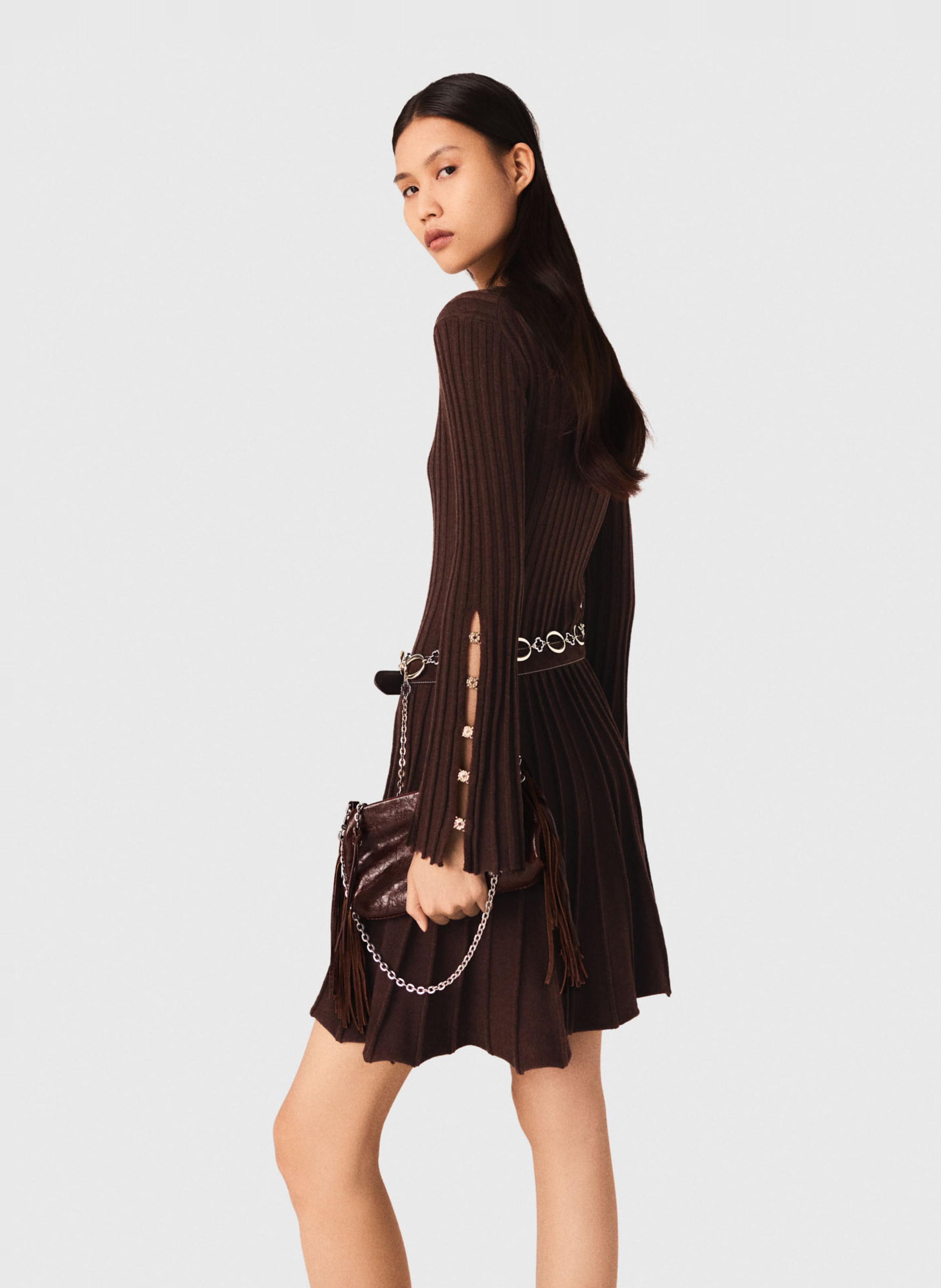 Robe courte col roulé Marron