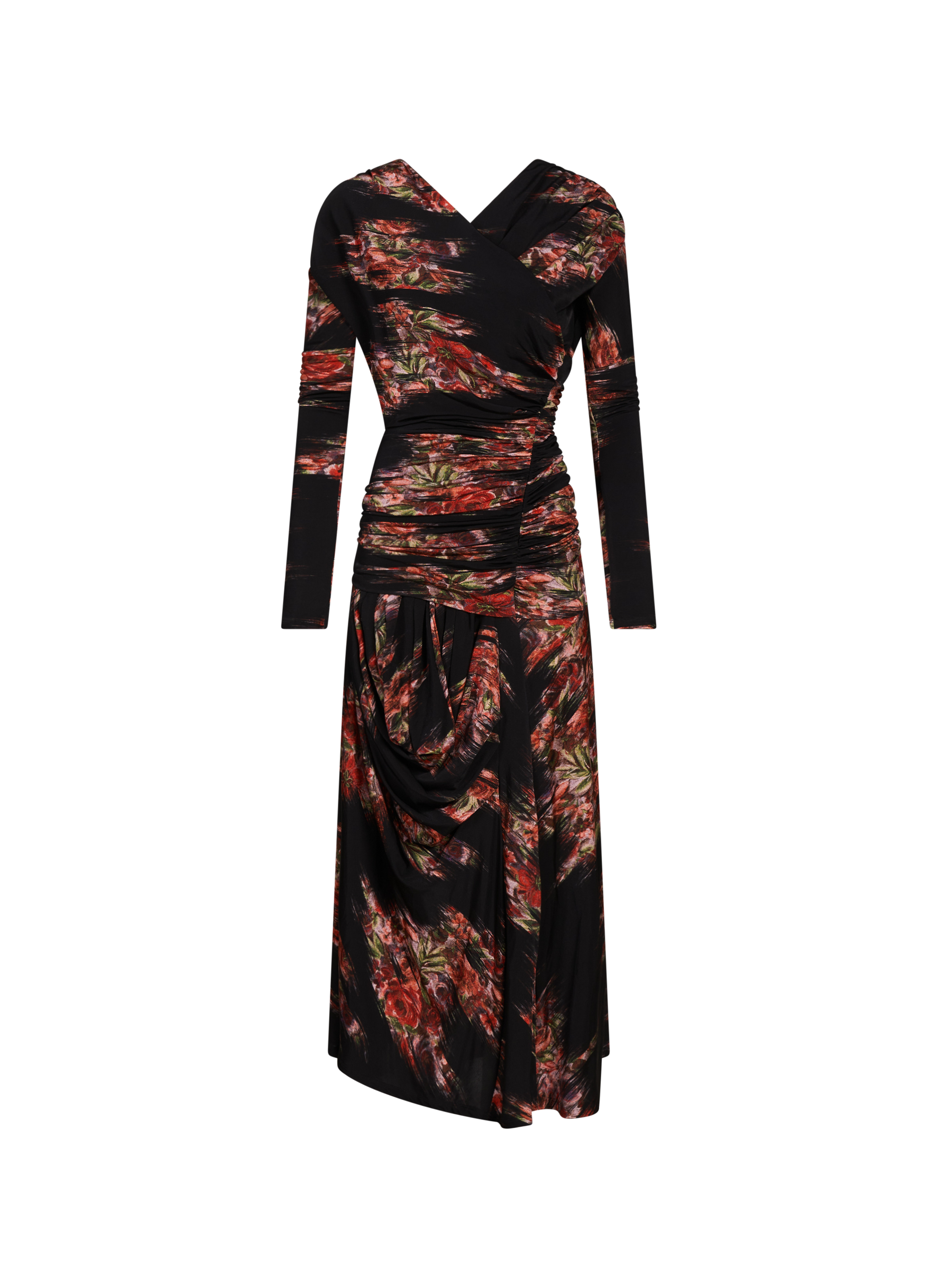 GANNI Robe longue froncée à fleurs Multicolore