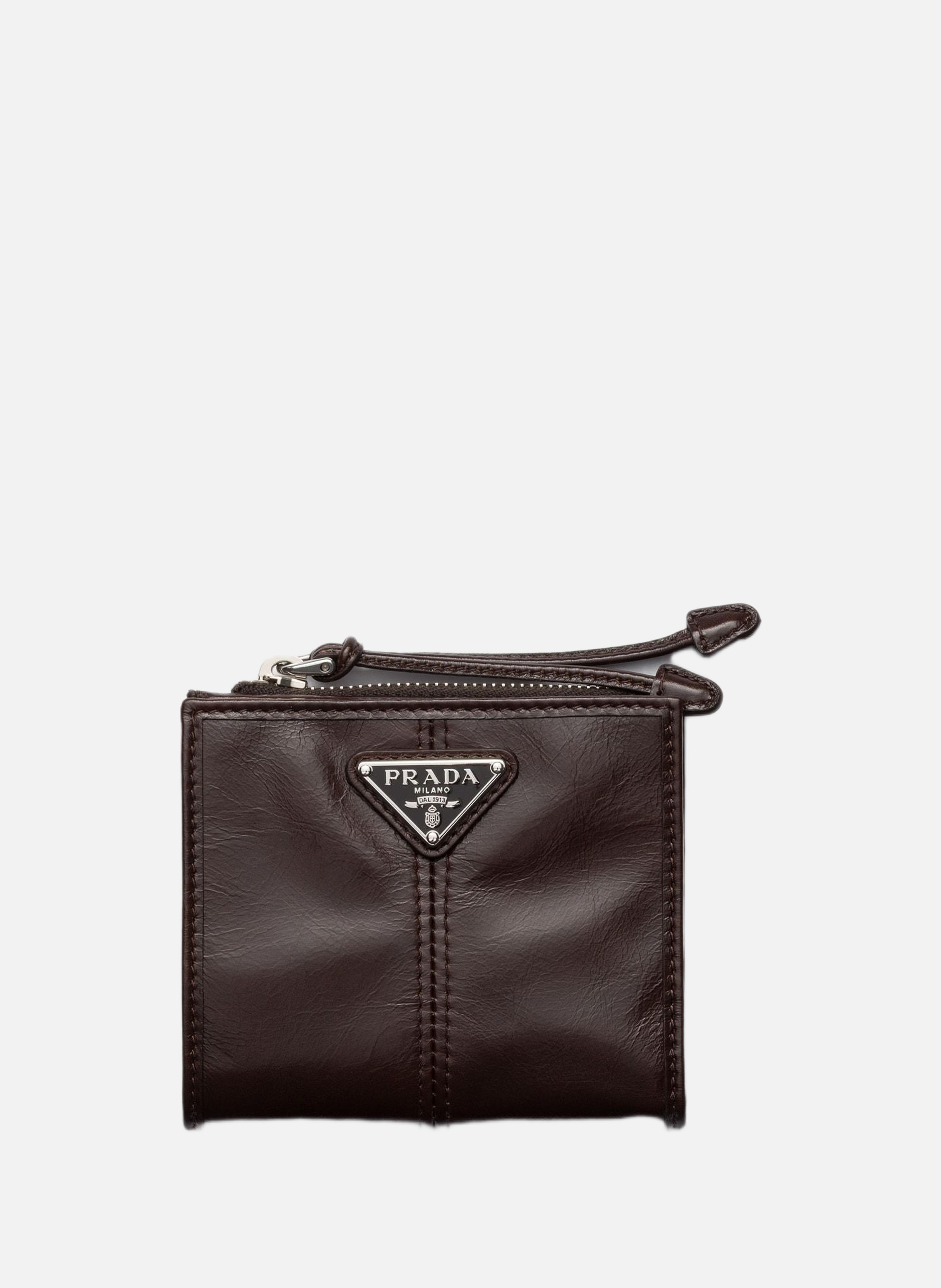 Petit portefeuille en cuir PRADA Marron