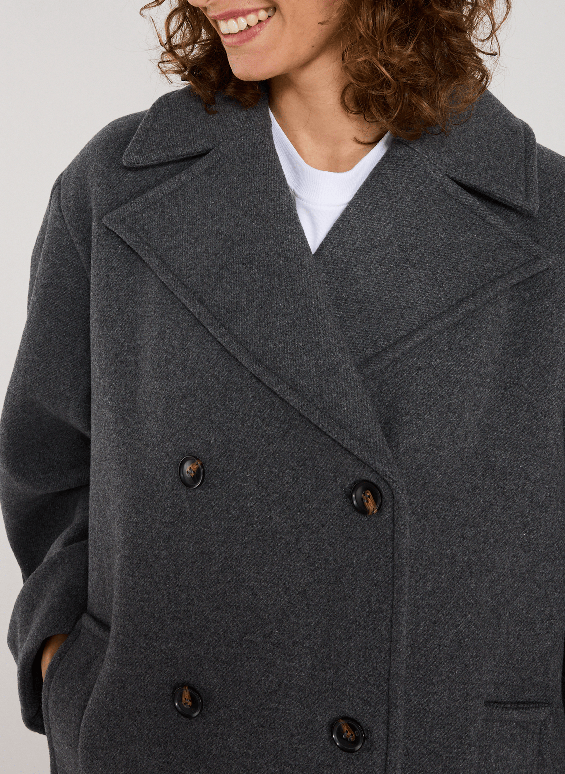 Oversized long woolen peacoat GANNI Grey