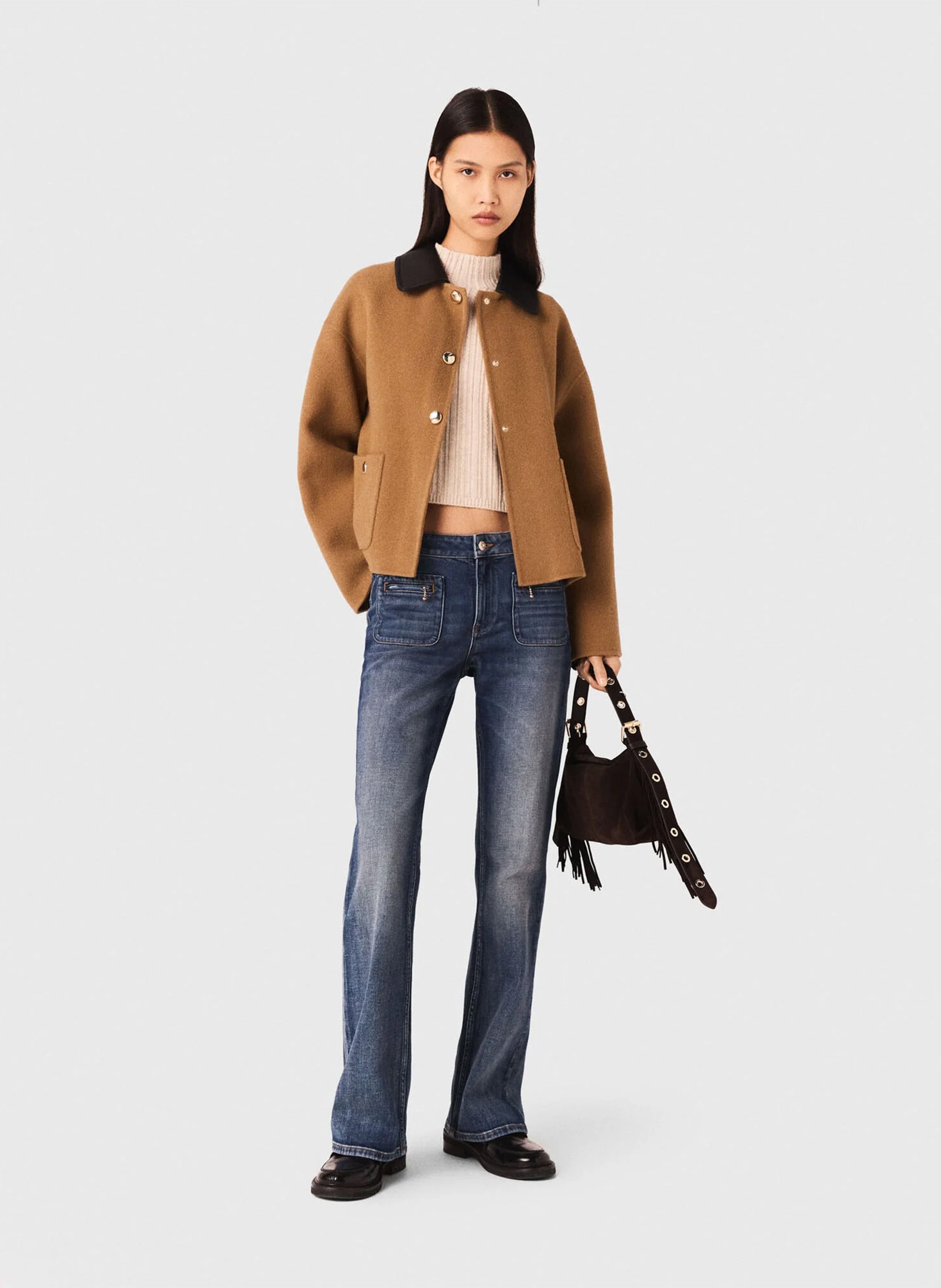 Manteau droit en laine mélangée MAJE Beige