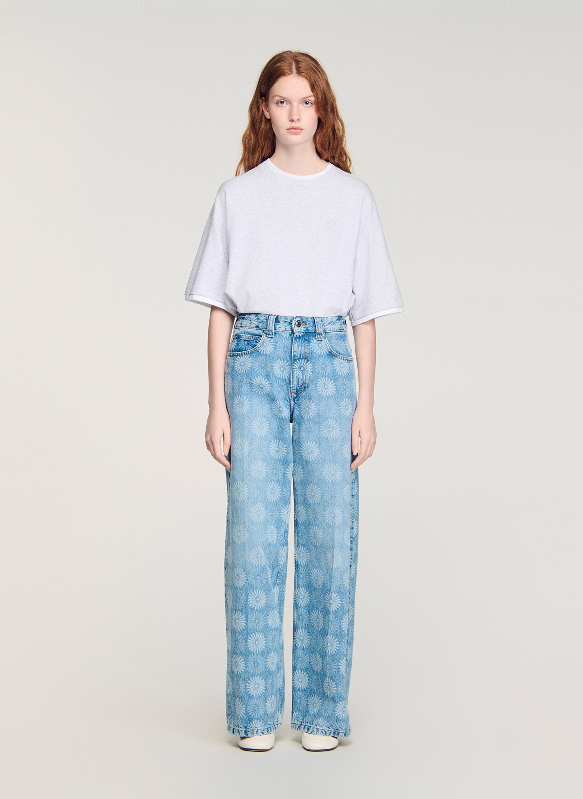 Jean large taille haute en coton SANDRO Bleu