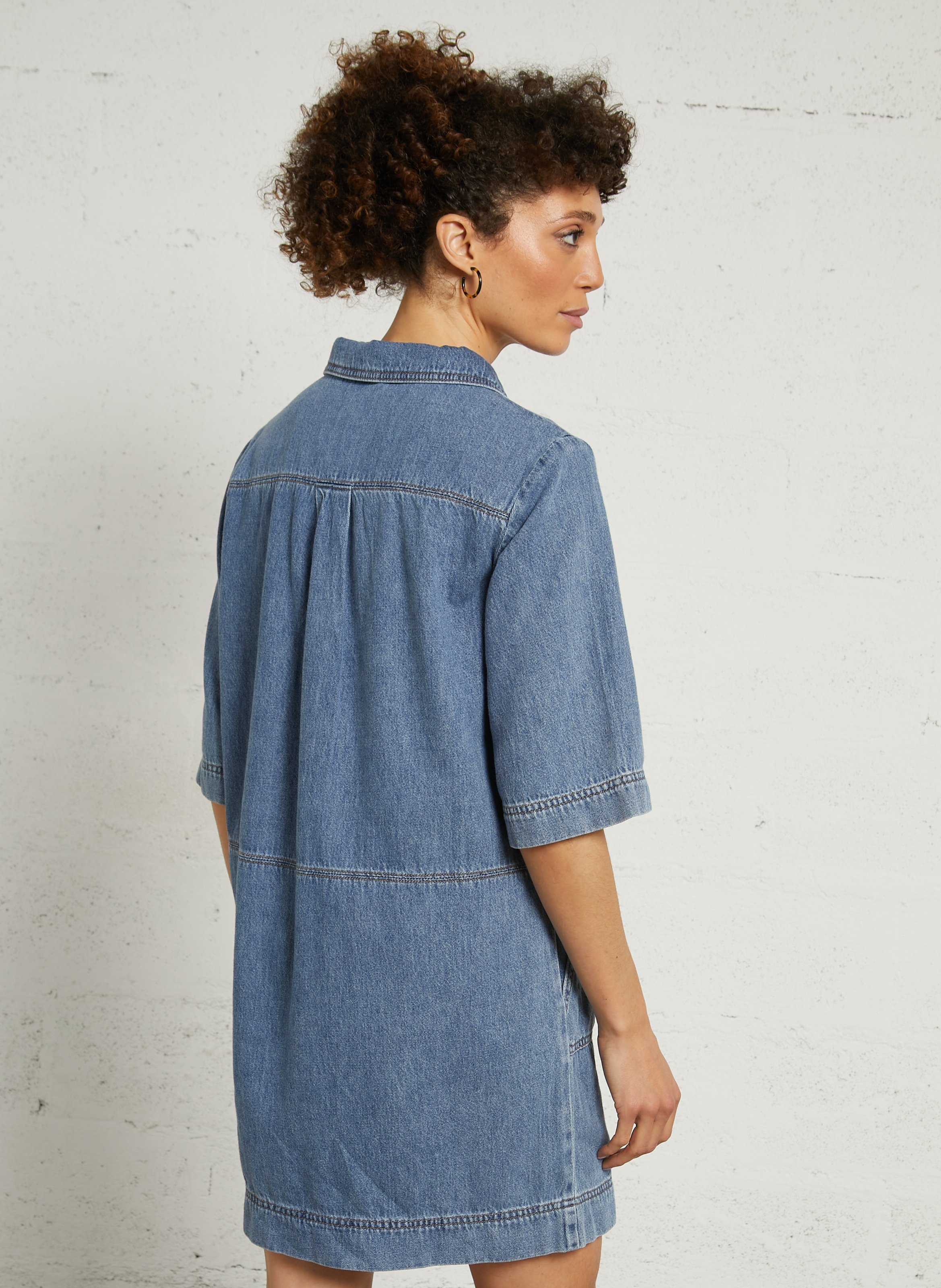 Robe ample courte en coton blanche MAISON 123 Bleu