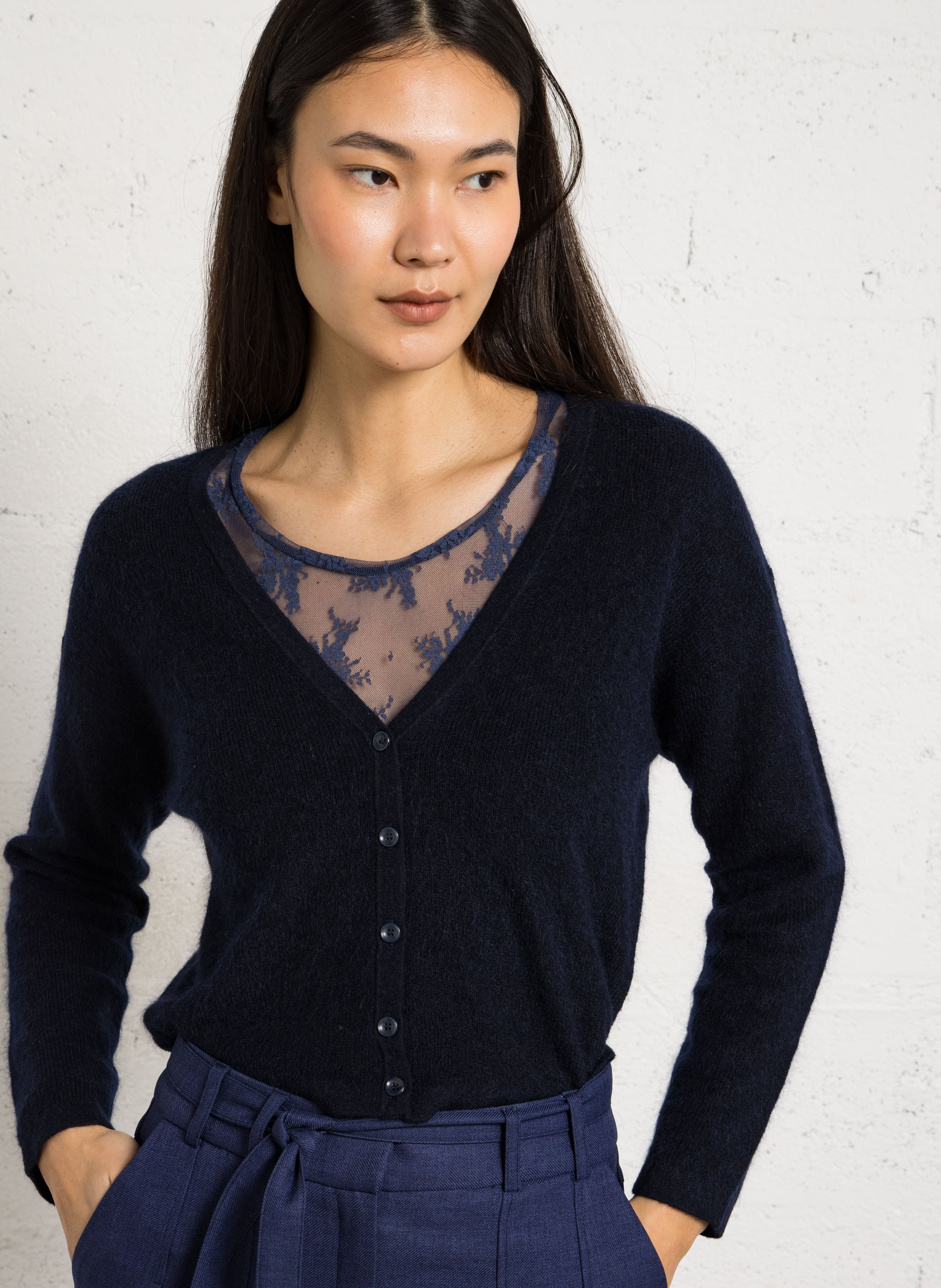 Gilet droit col v en maille paolo MAISON 123 Bleu