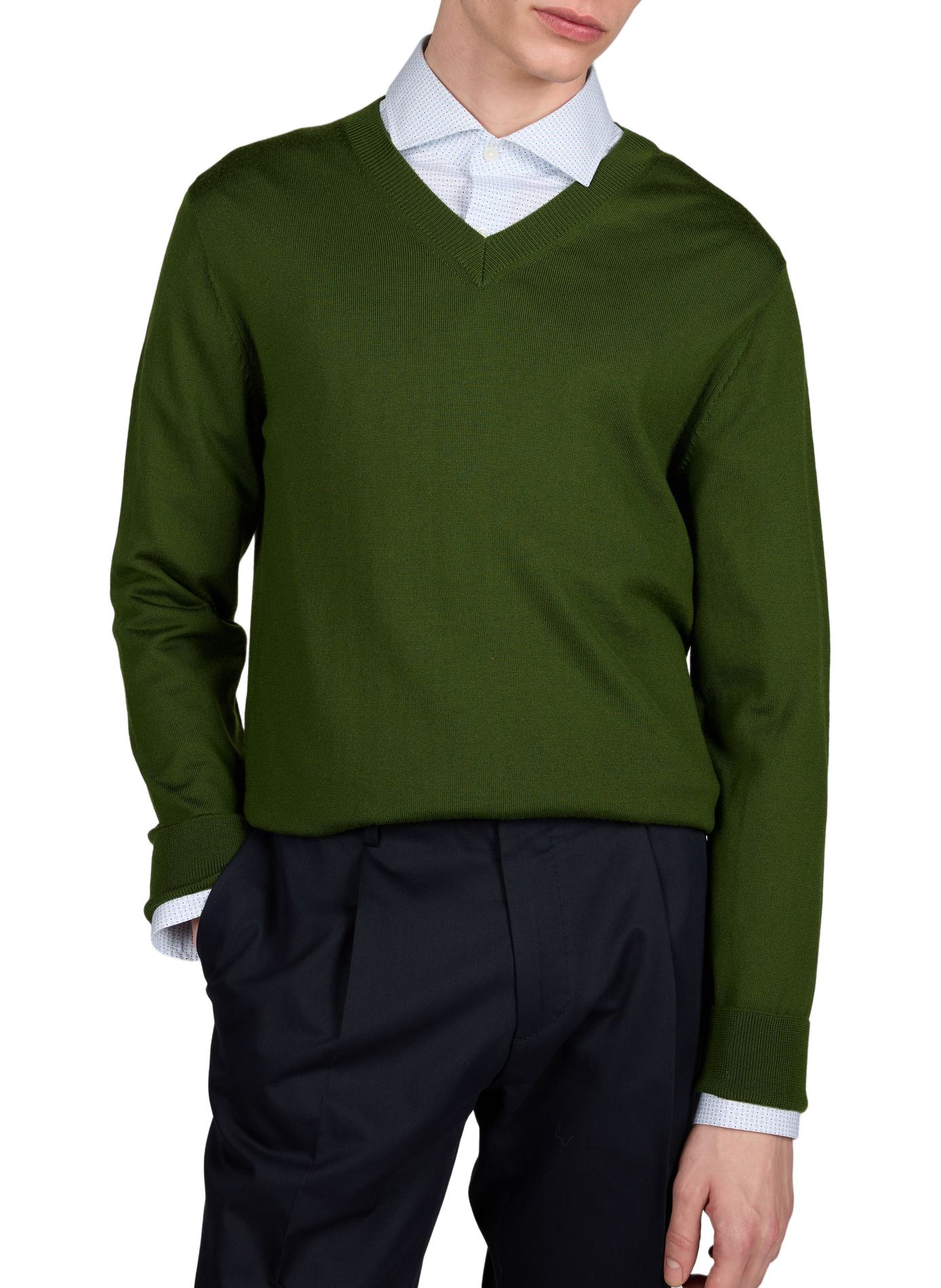 Pull col V en laine mérinos AU PRINTEMPS PARIS Vert