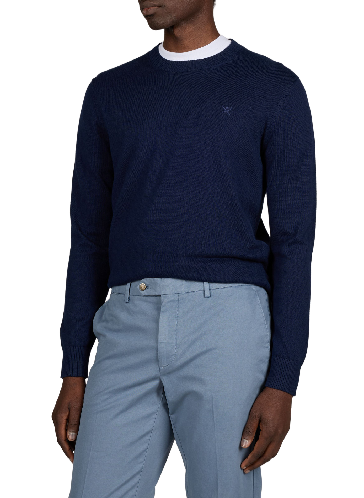 Pull droit à col rond en coton HACKETT Bleu