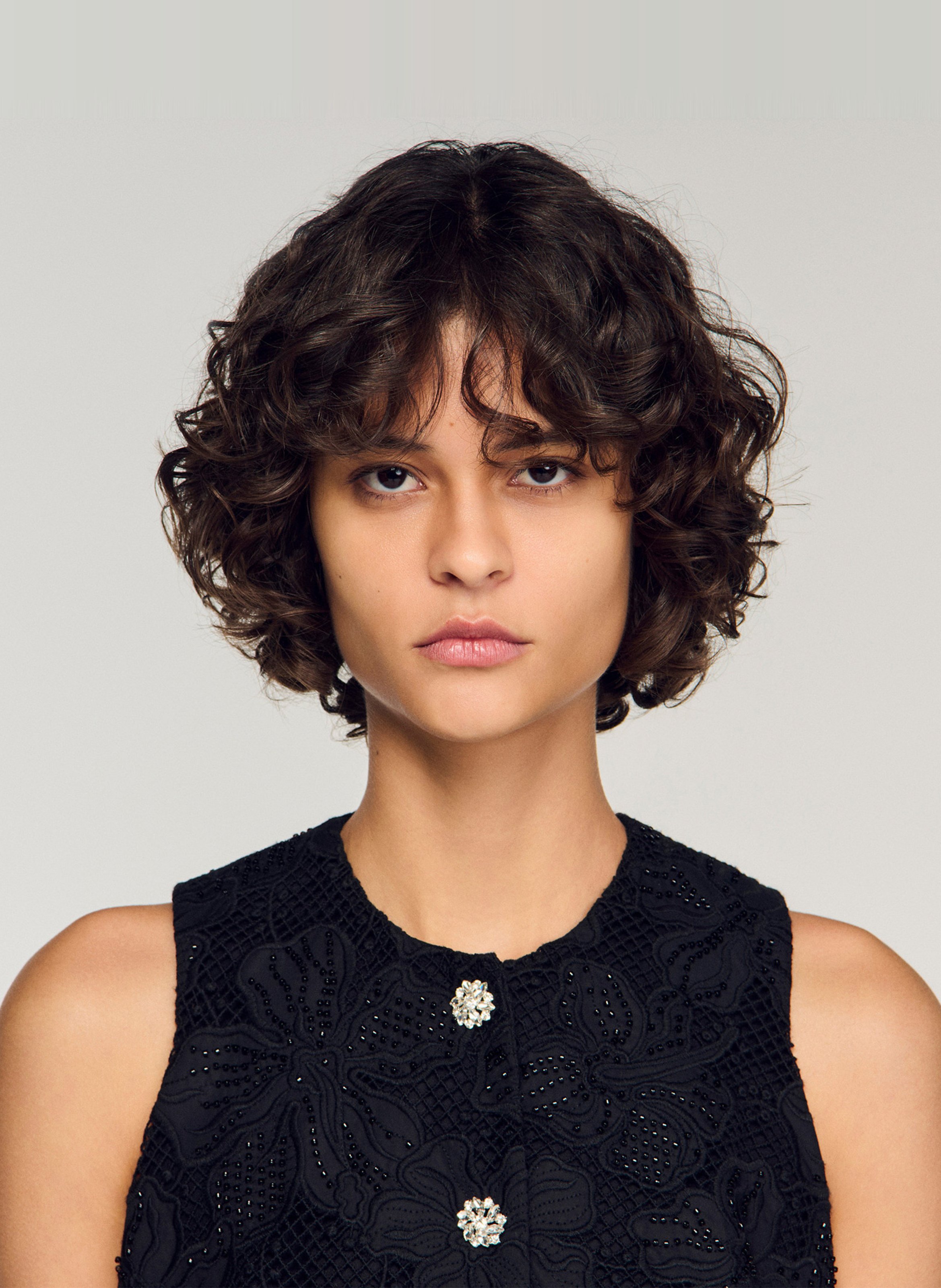 Top sans manches boutonné en dentelle SANDRO Noir