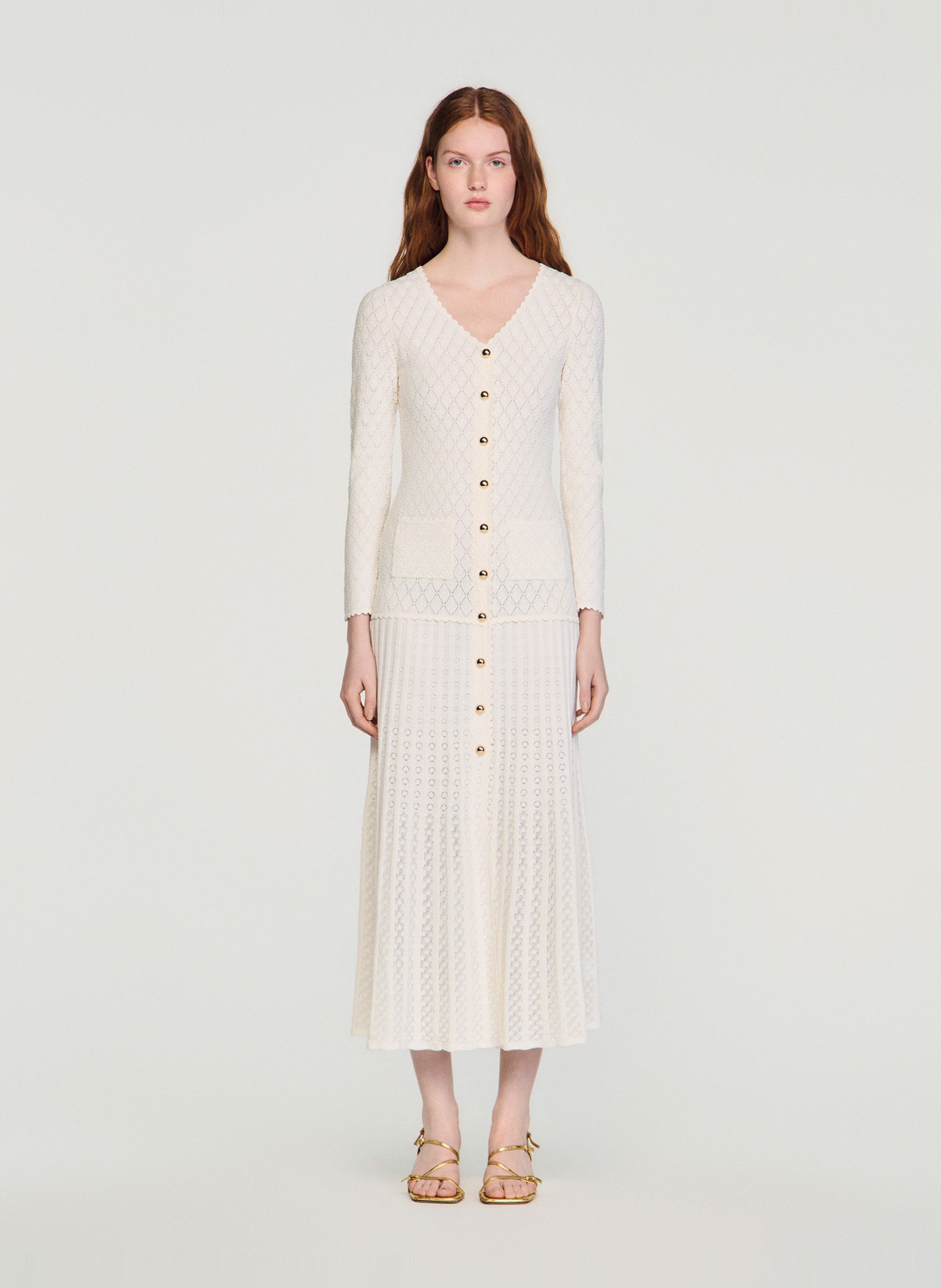 Robe longue col v Beige