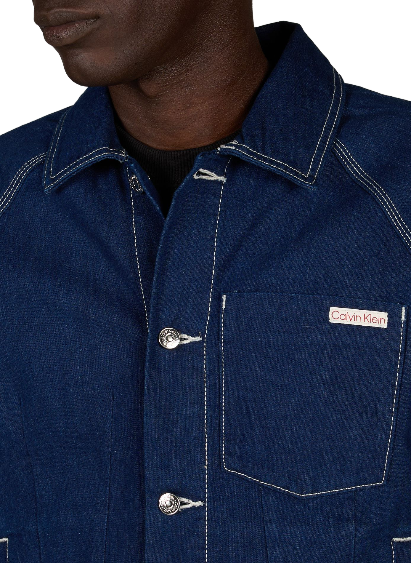 Jacket with contrasting topstitching in mixed cotton. CALVIN KLEIN Blue