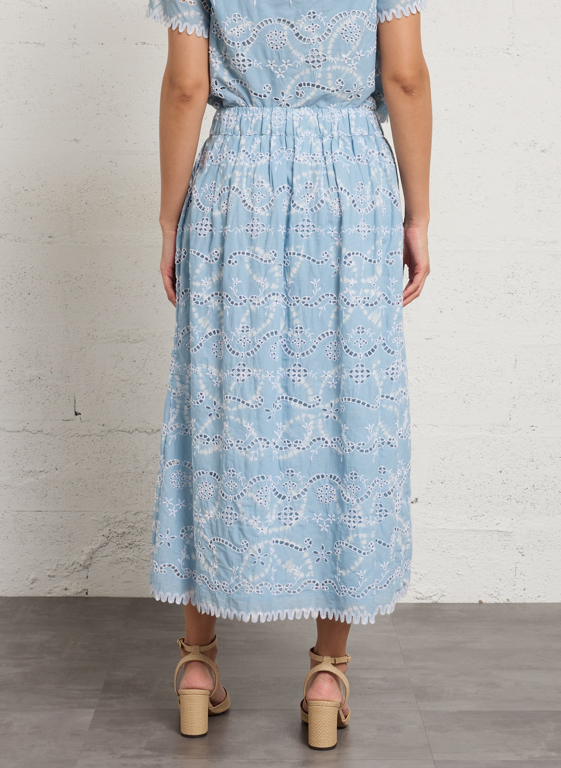 Jupe midi broderie anglaise orizon MAISON 123 Bleu