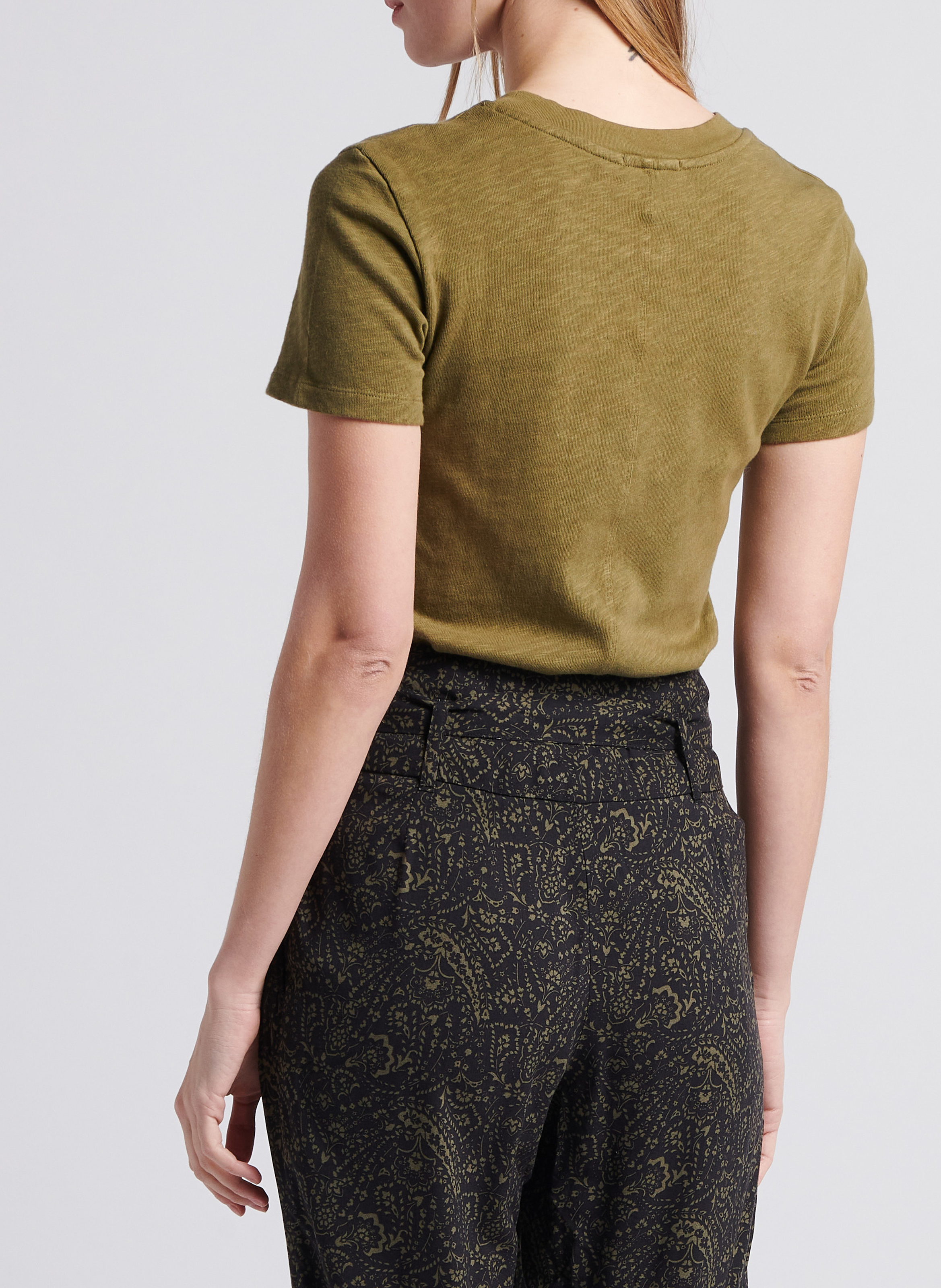 Tee-shirt col rond droit en coton sonoma AMERICAN VINTAGE Kaki