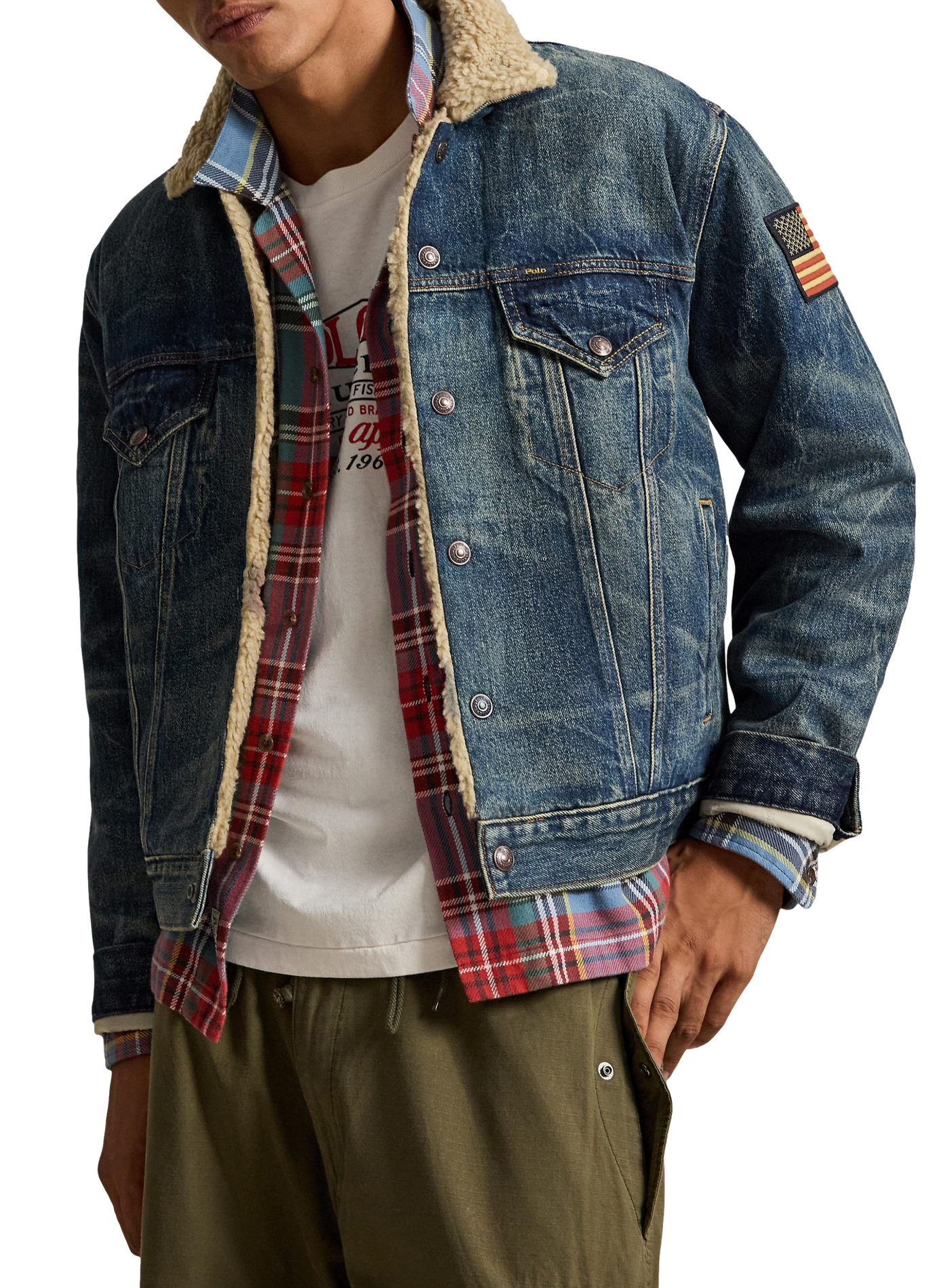 Veste denim droite col classique en coton POLO RALPH LAUREN Bleu