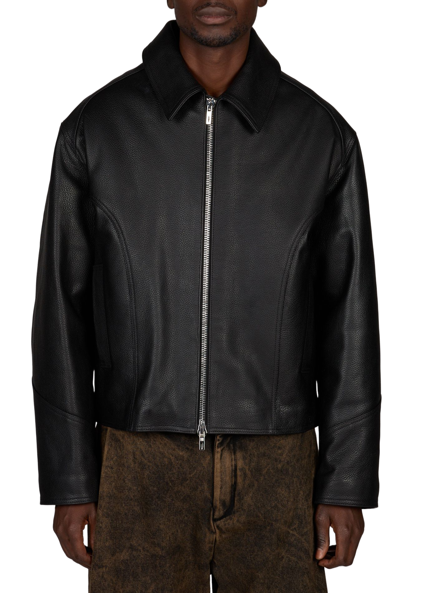 Padded grained leather jacket LOUIS GABRIEL NOUCHI Black