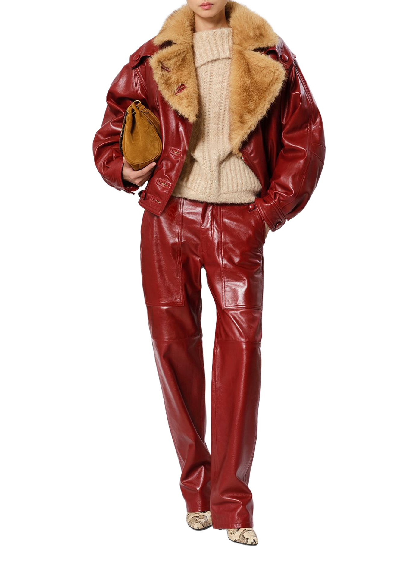 VALINA jacket in glossy leather with a shearling collar ISABEL MARANT Red