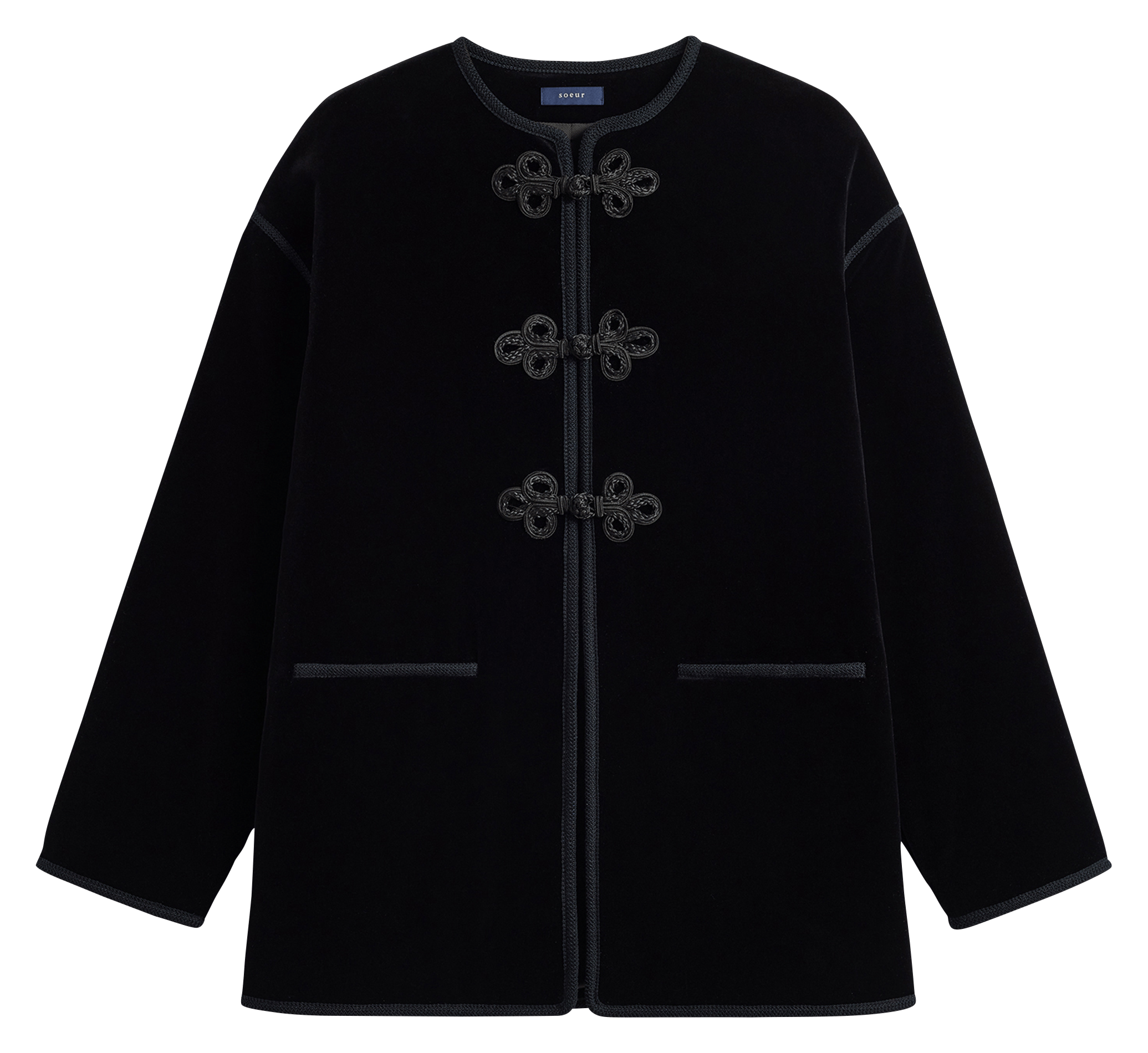 Veste droite col rond en coton bio lutetia SOEUR Noir