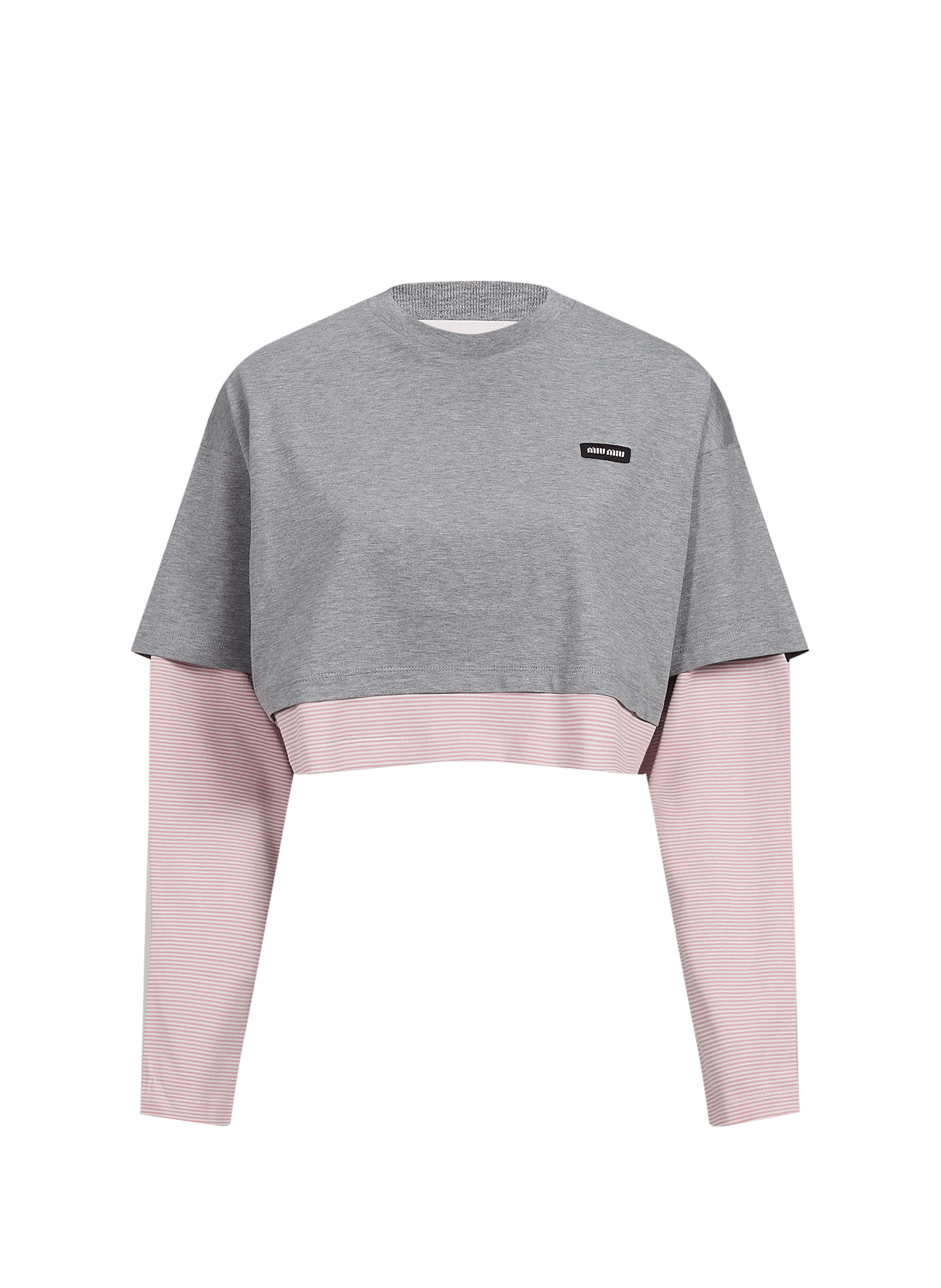 Kurzes langärmliges gestreiftes T-Shirt MIU MIU Grau