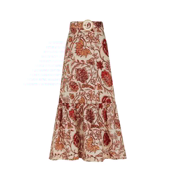 Jupe midi à imprimé en lin