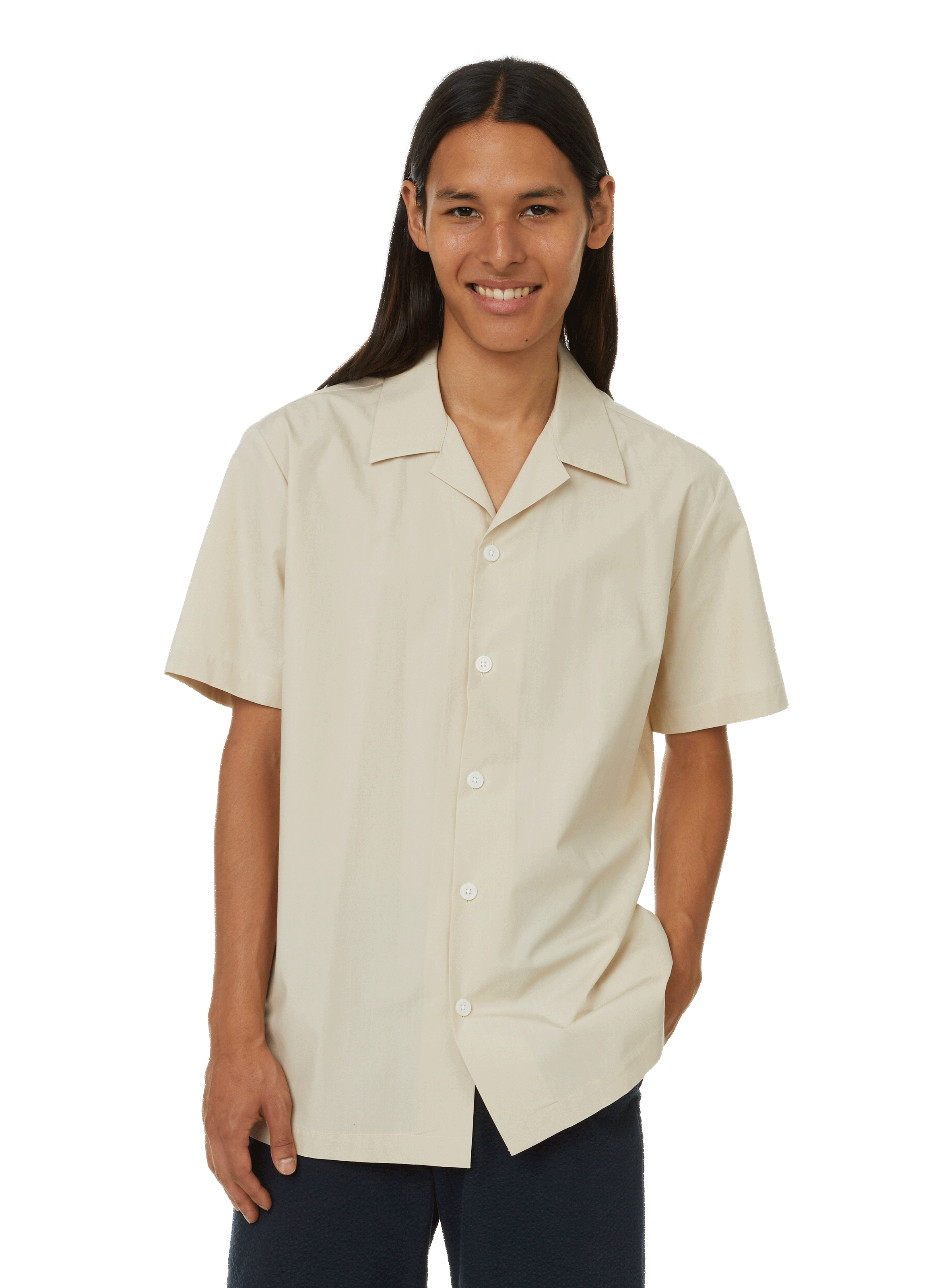 SELECTED Short-sleeved organic cotton shirt Beige