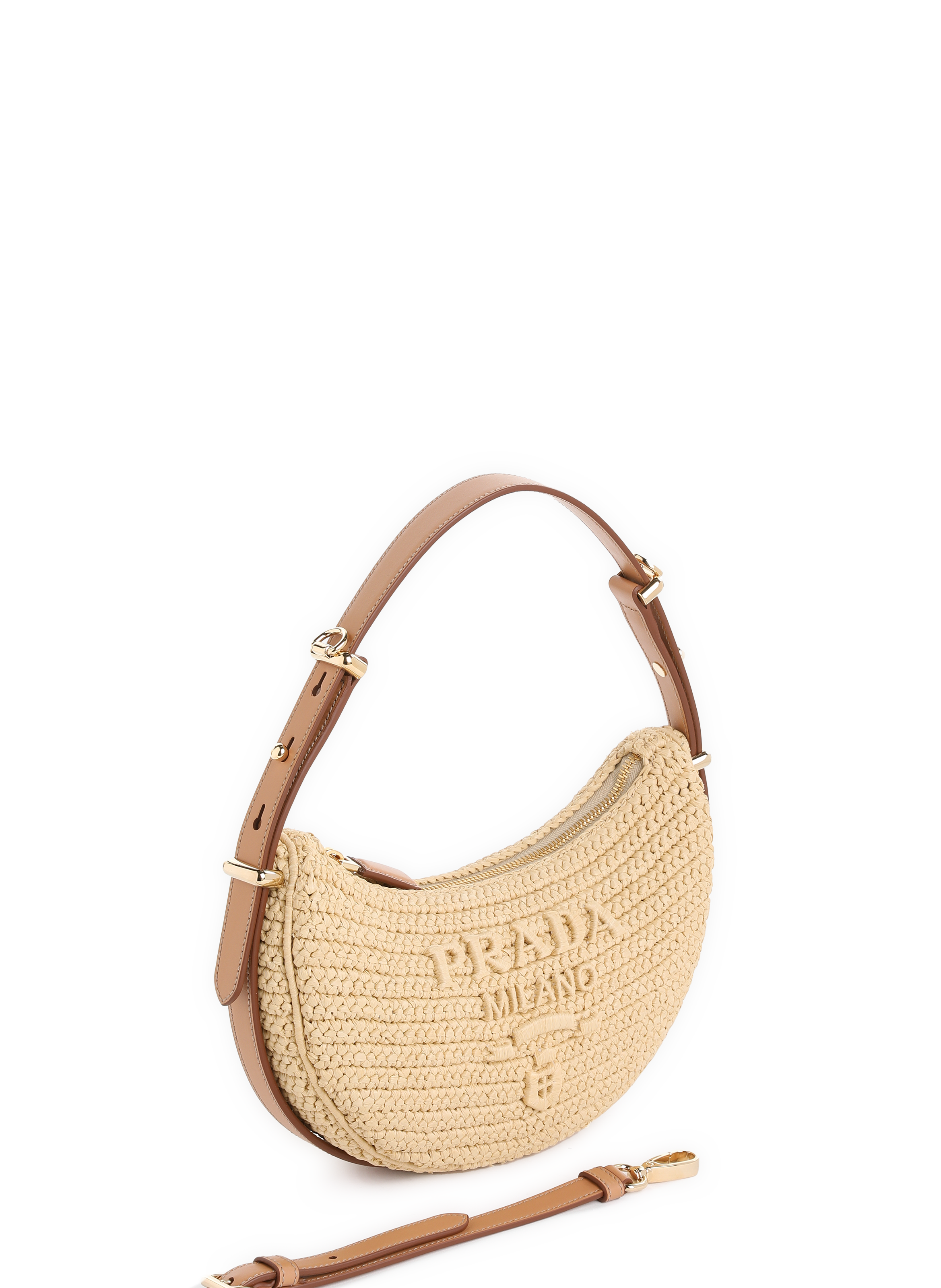 Raffia and leather handbag PRADA Beige
