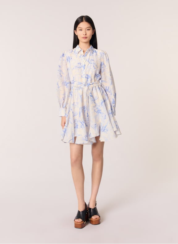 Robe courte cintrée col classique en lin mélangé Bleu by MAJE MAJE Robe courte cintrée col classique en lin mélangé Bleu