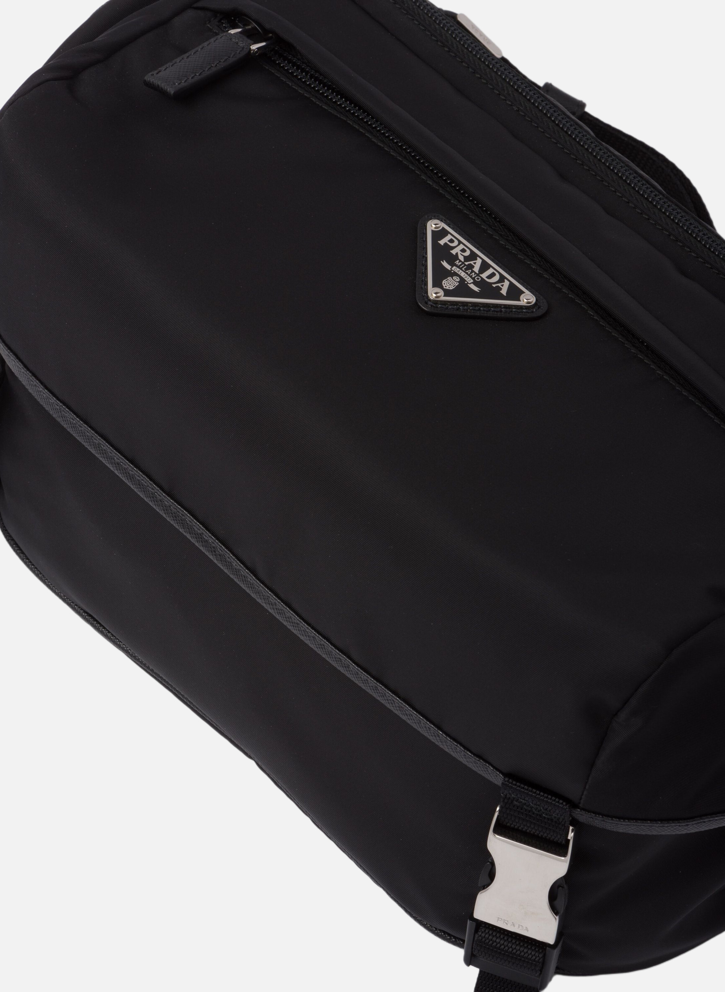 Sac porté épaule en re-nylon et cuir saffiano PRADA Noir