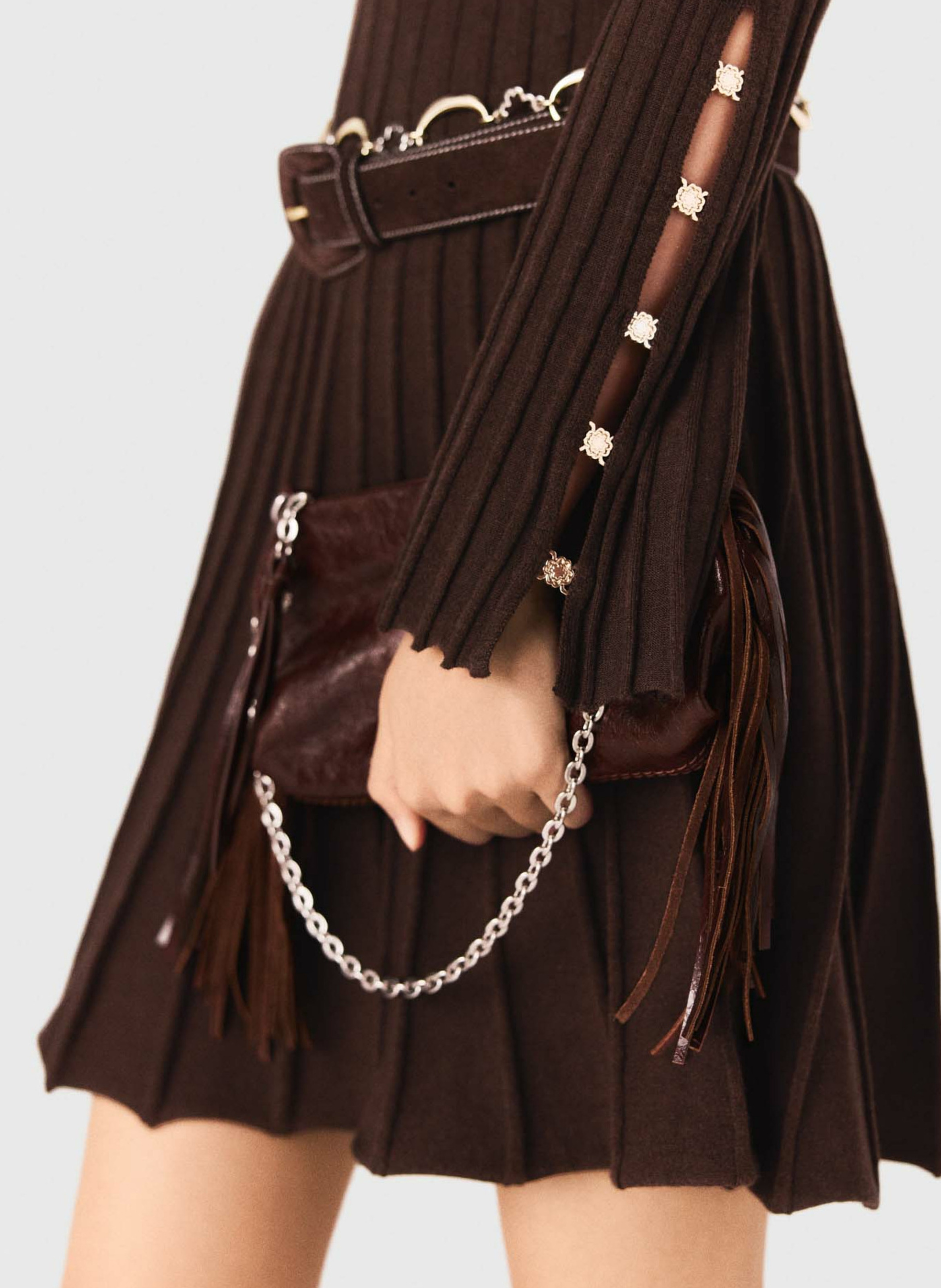 Robe courte col roulé Marron