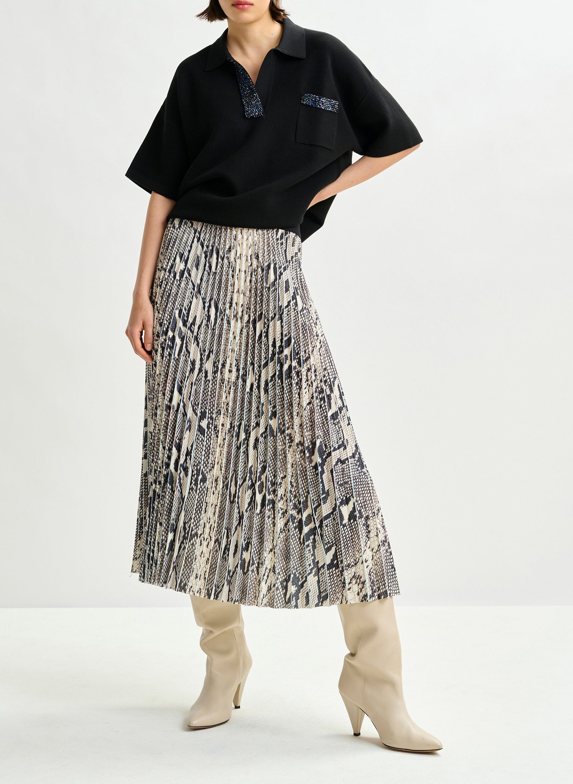 Jupe mi-longue plissée serpent indira ESSENTIEL ANTWERP Vert