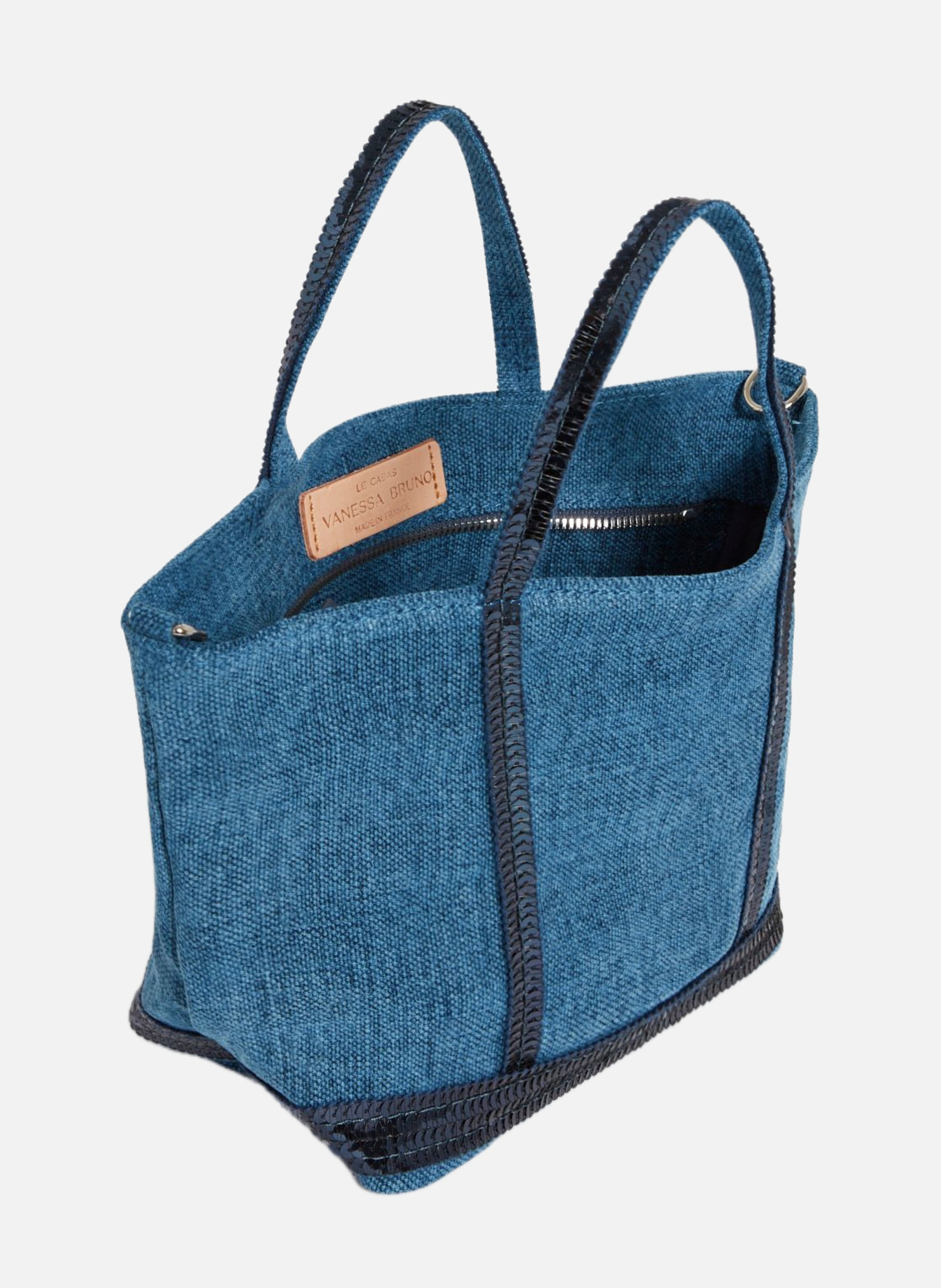 Cabas xs zippé en lin Bleu