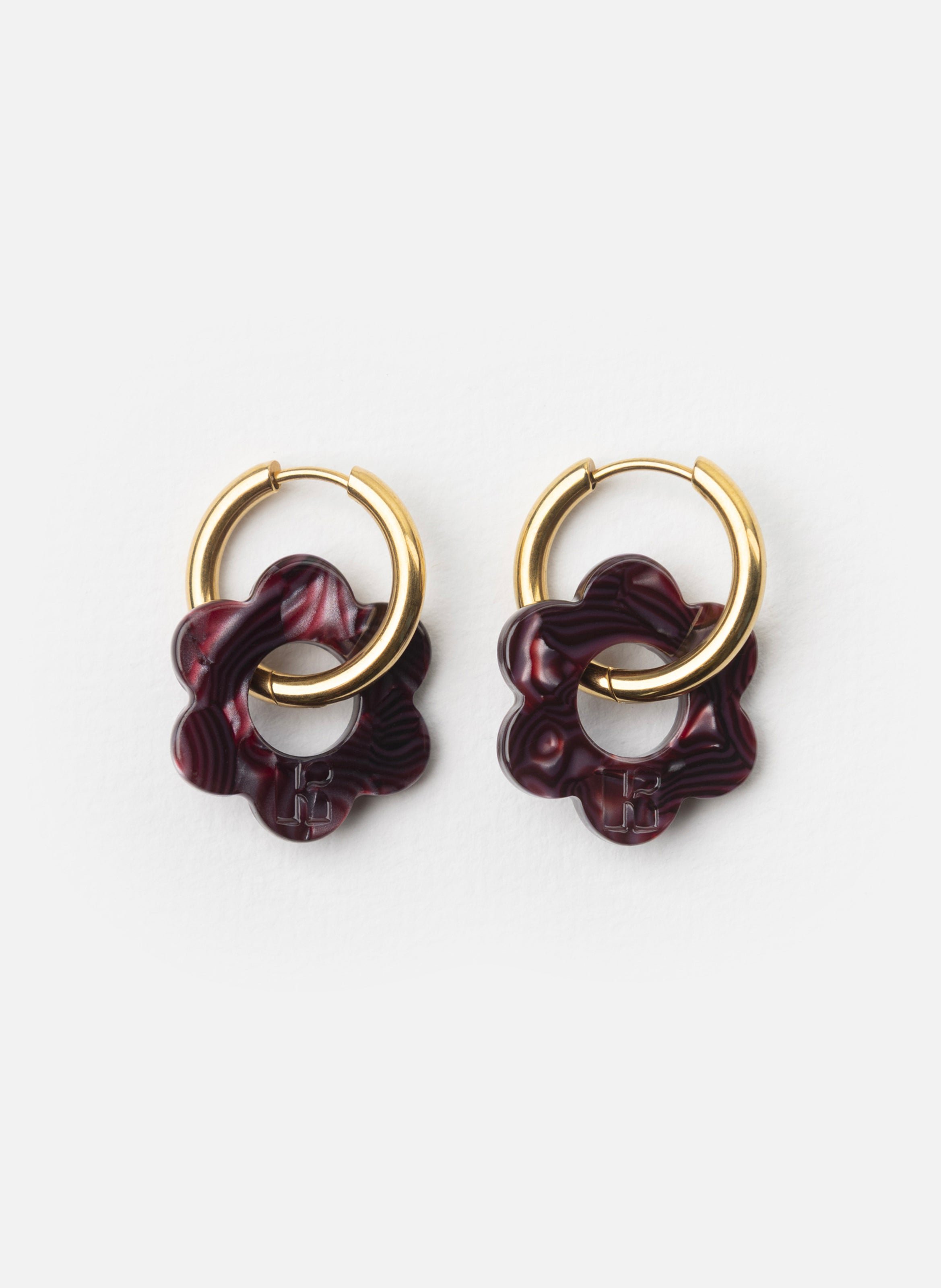KURAGE GINZA Boucles d'oreilles baby fleurette avec anneaux en acier inoxydable doré Violet