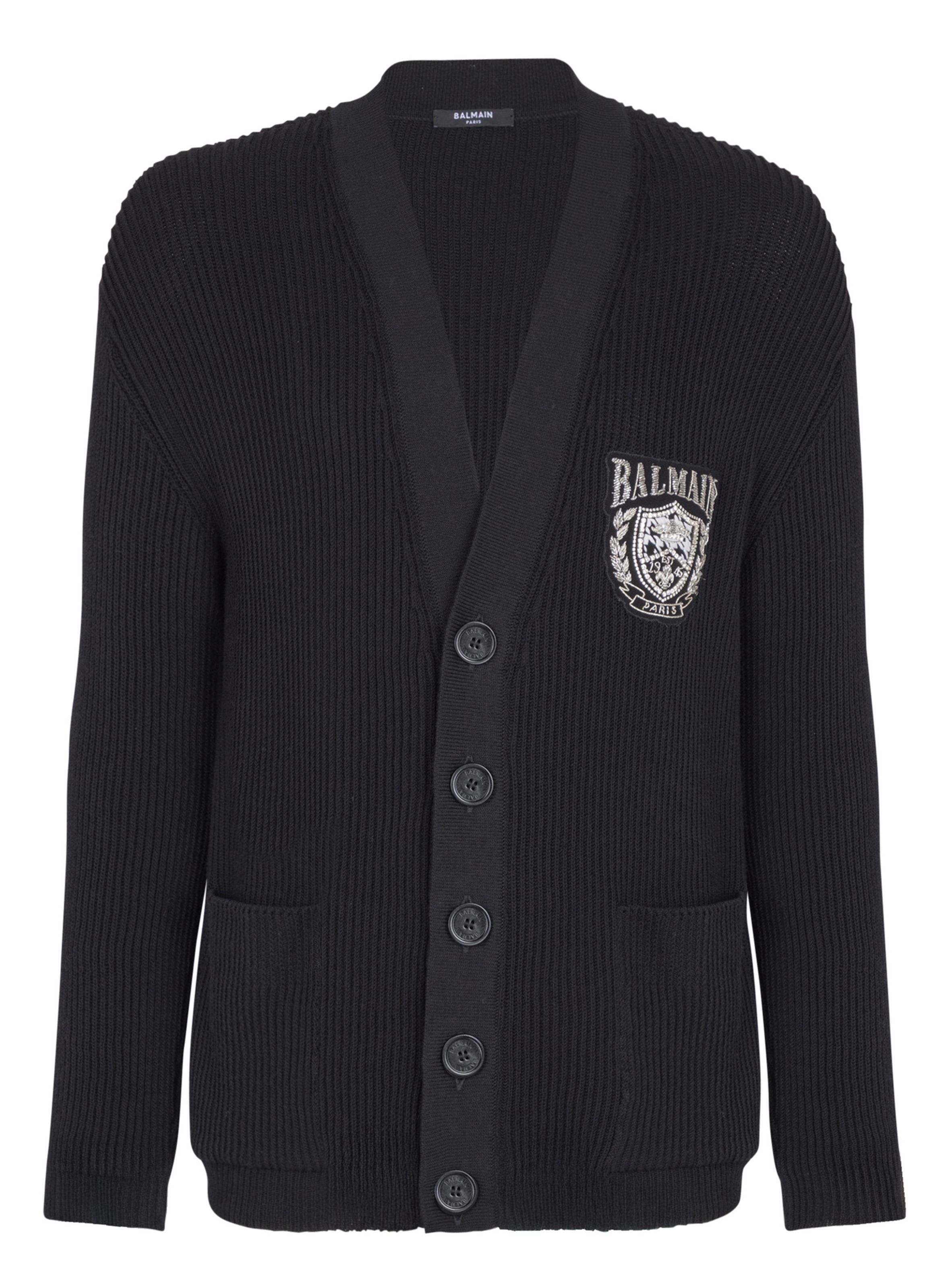 Cardigan en maille de coton tube BALMAIN Noir