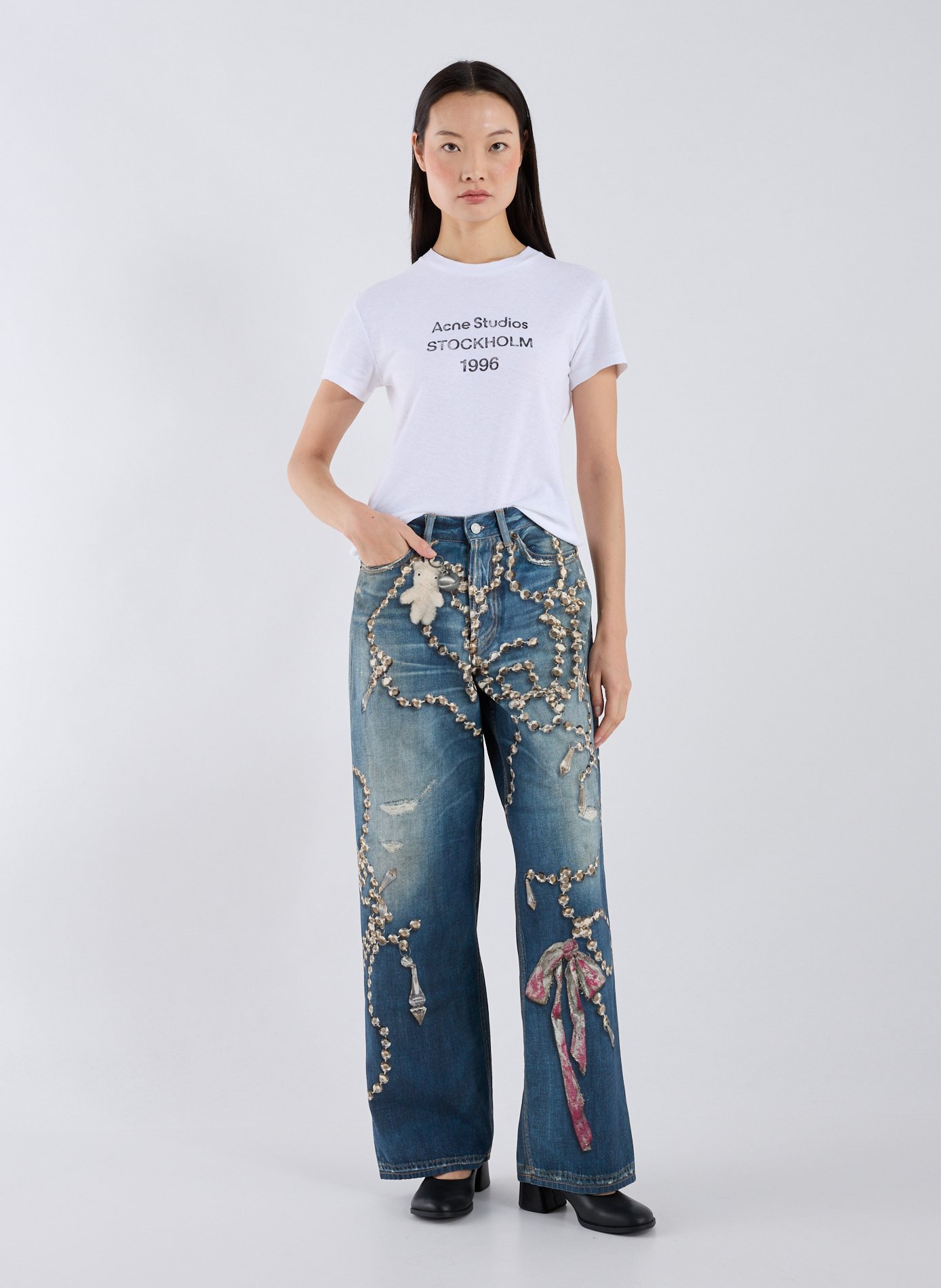 Jean large à imprimé en coton ACNE STUDIOS Bleu