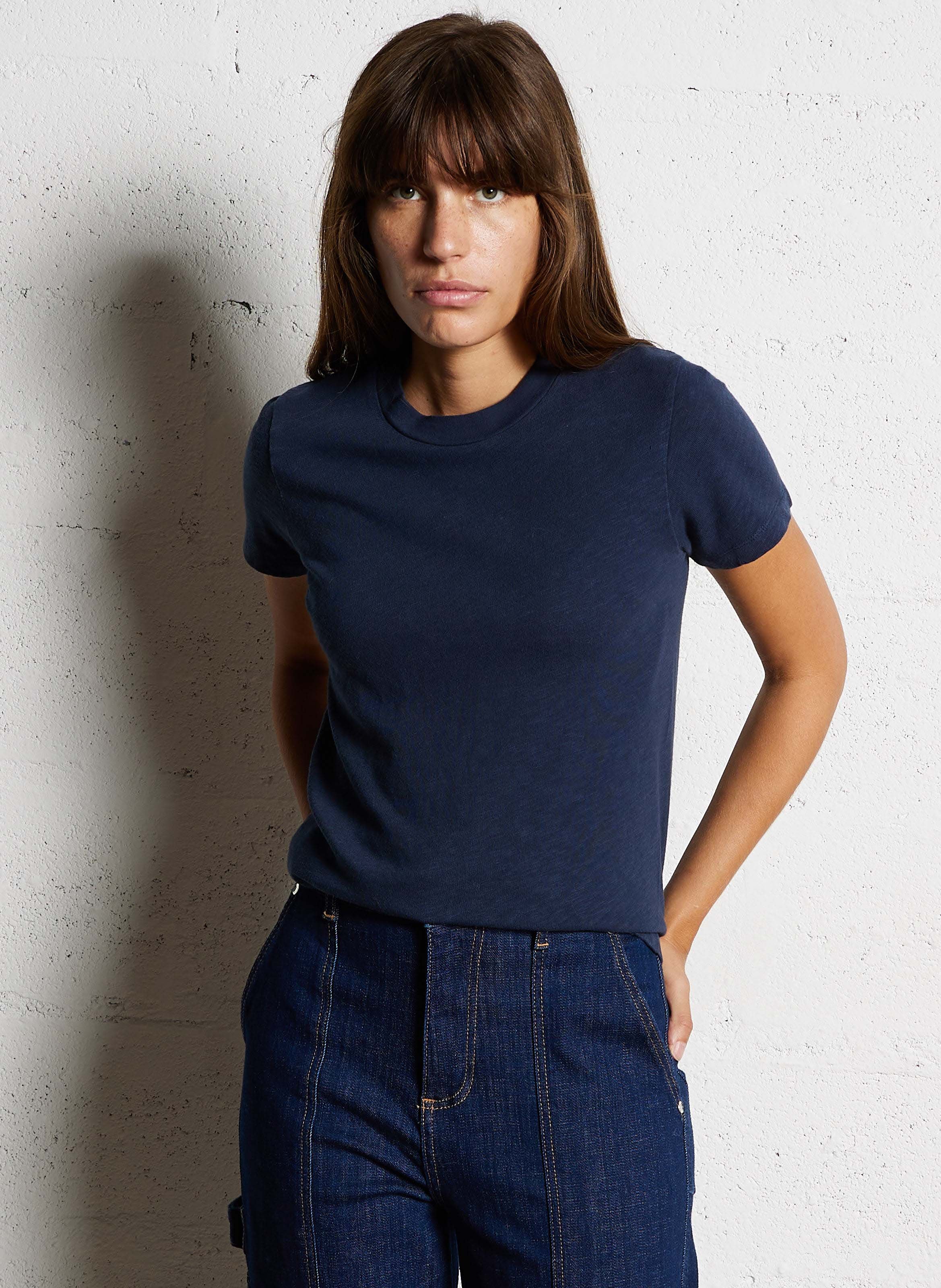 Tee-shirt col rond droit en coton sonoma AMERICAN VINTAGE Bleu
