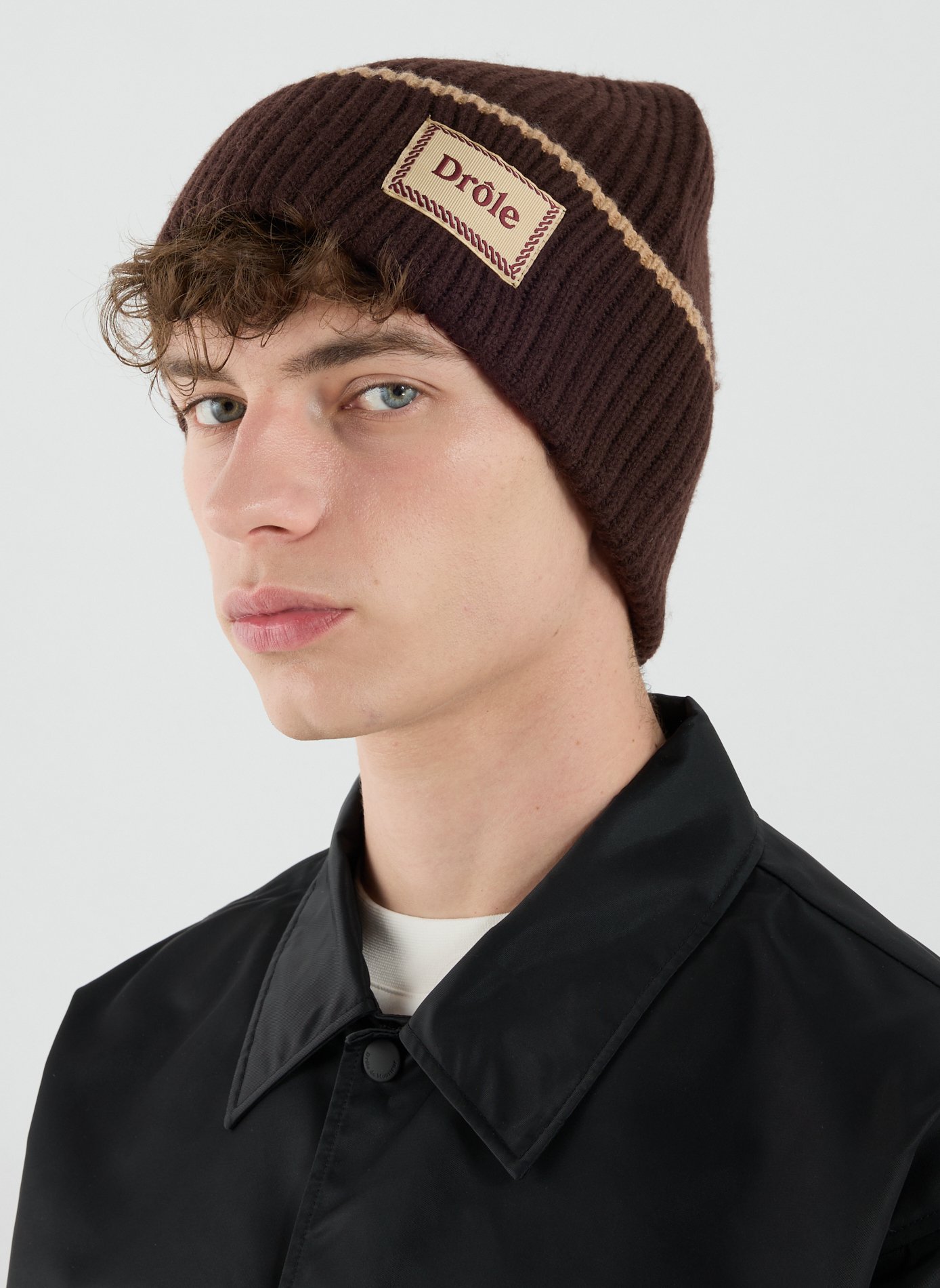 Ribbed Merino Wool Beanie DROLE DE MONSIEUR Brown