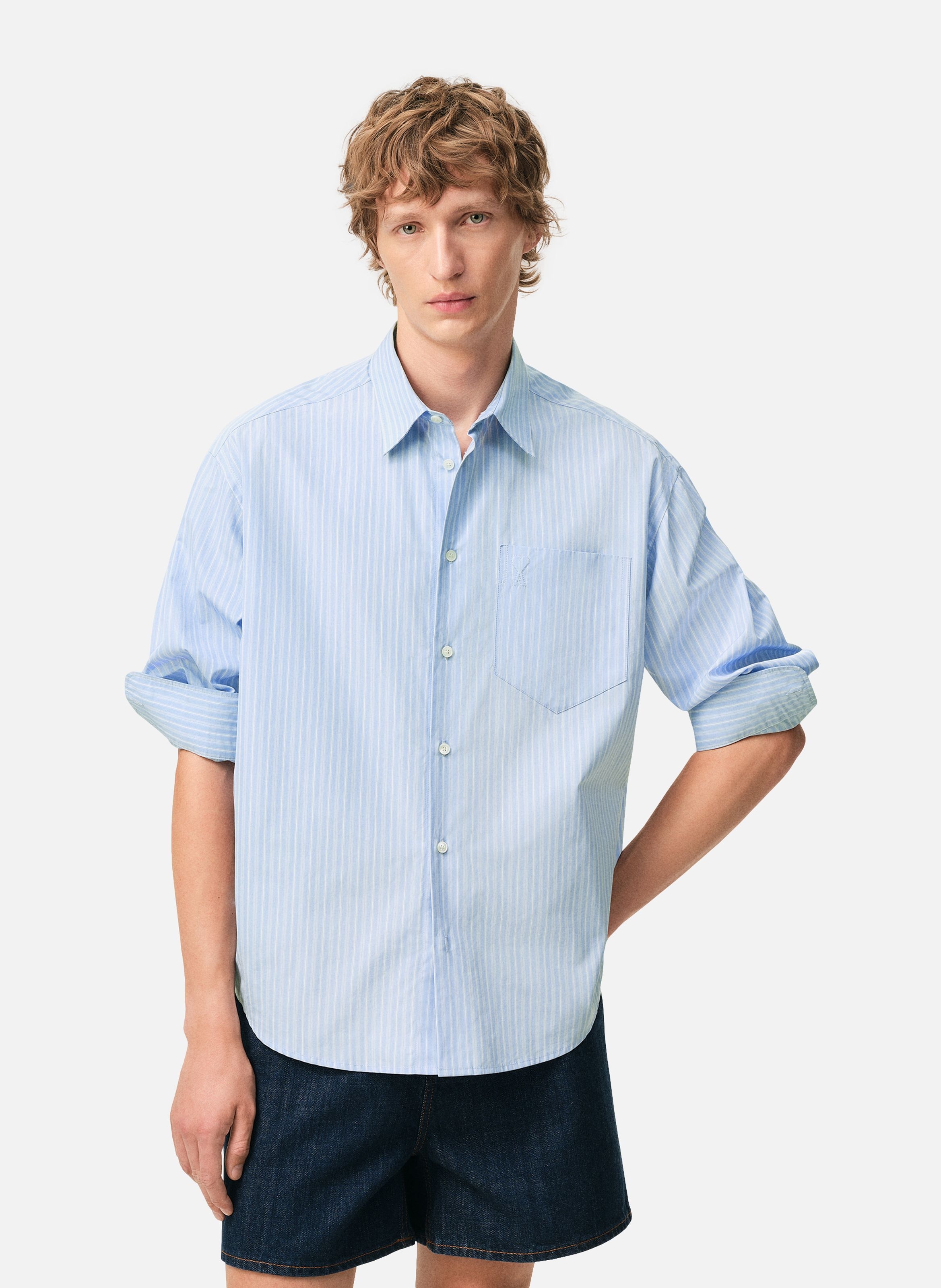 Chemise boxy manches longues ami de coeur unisexe en coton AMI PARIS Bleu