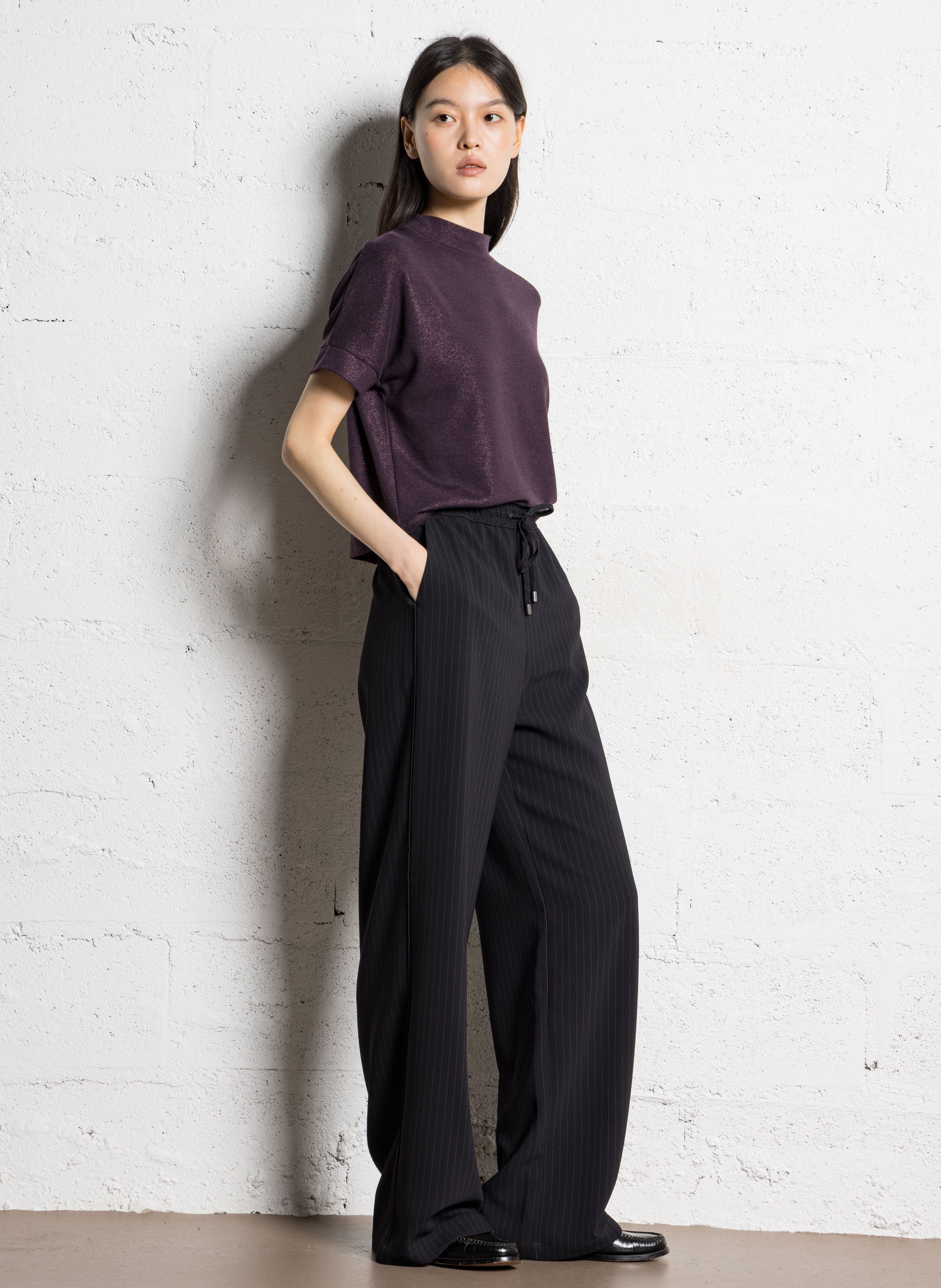 Pantalon tailleur droit à rayures IKKS Noir