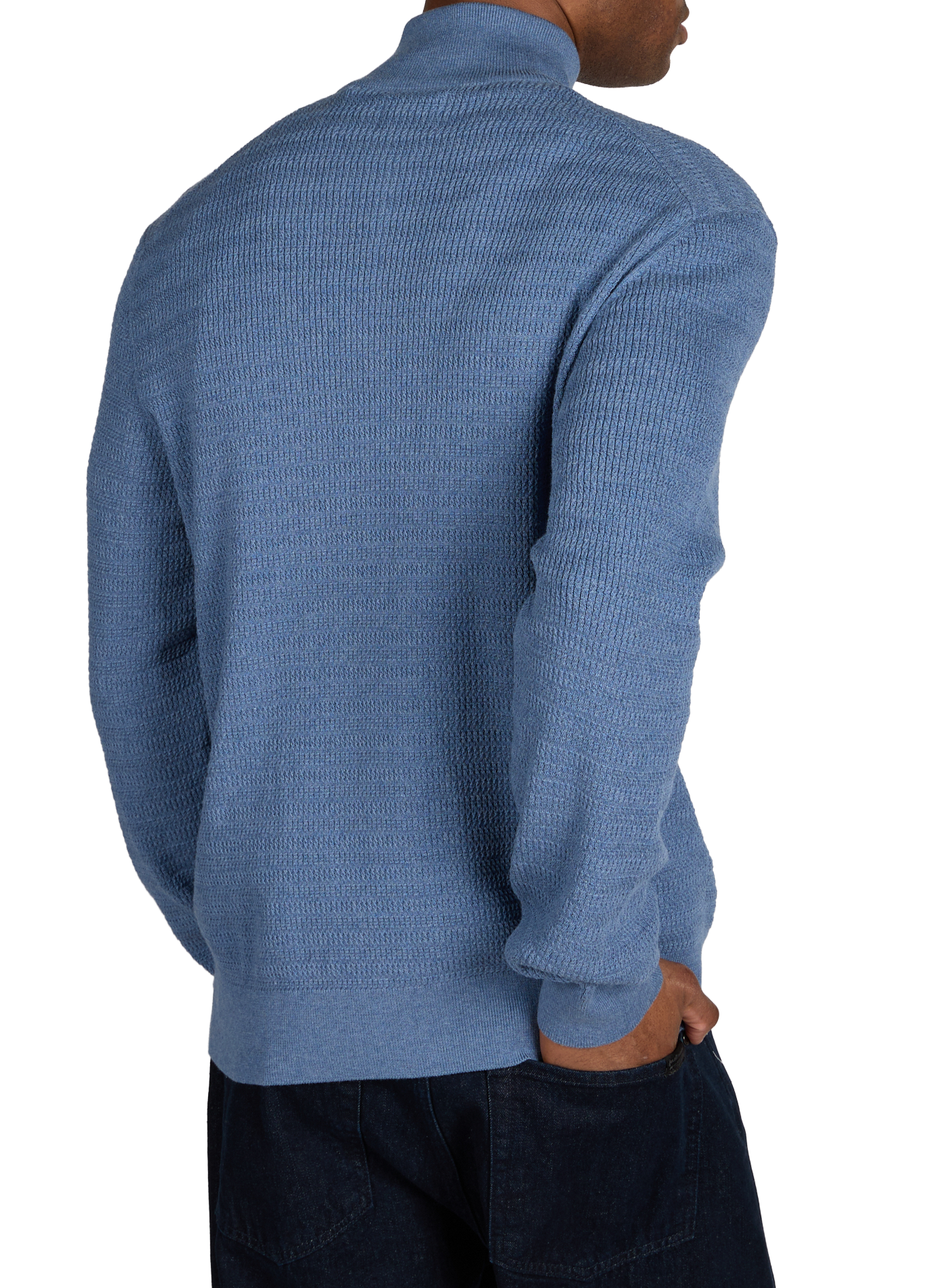 Pull mailles côtelées à col montant zippé en coton GANT Bleu