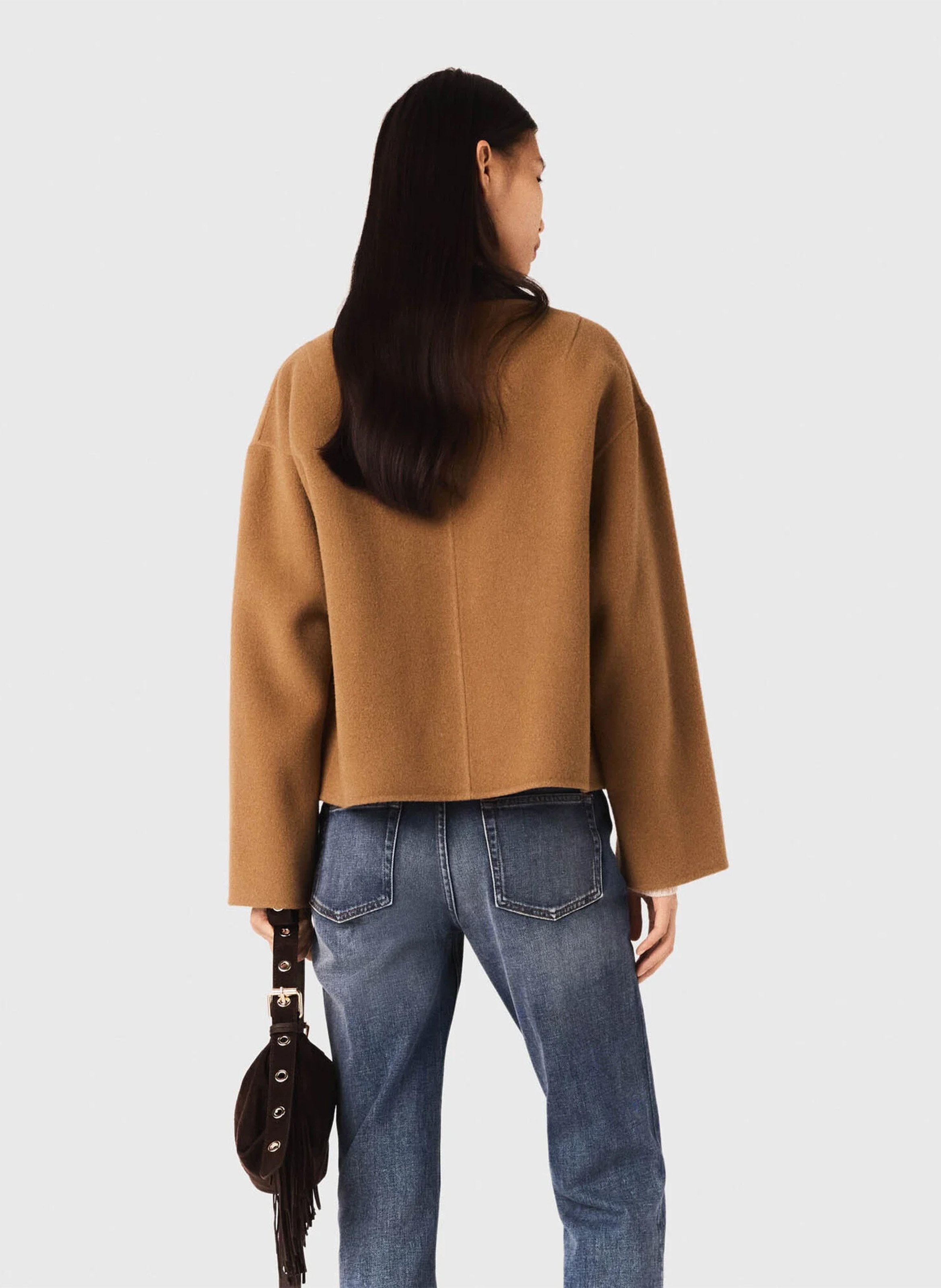 Manteau droit en laine mélangée MAJE Beige