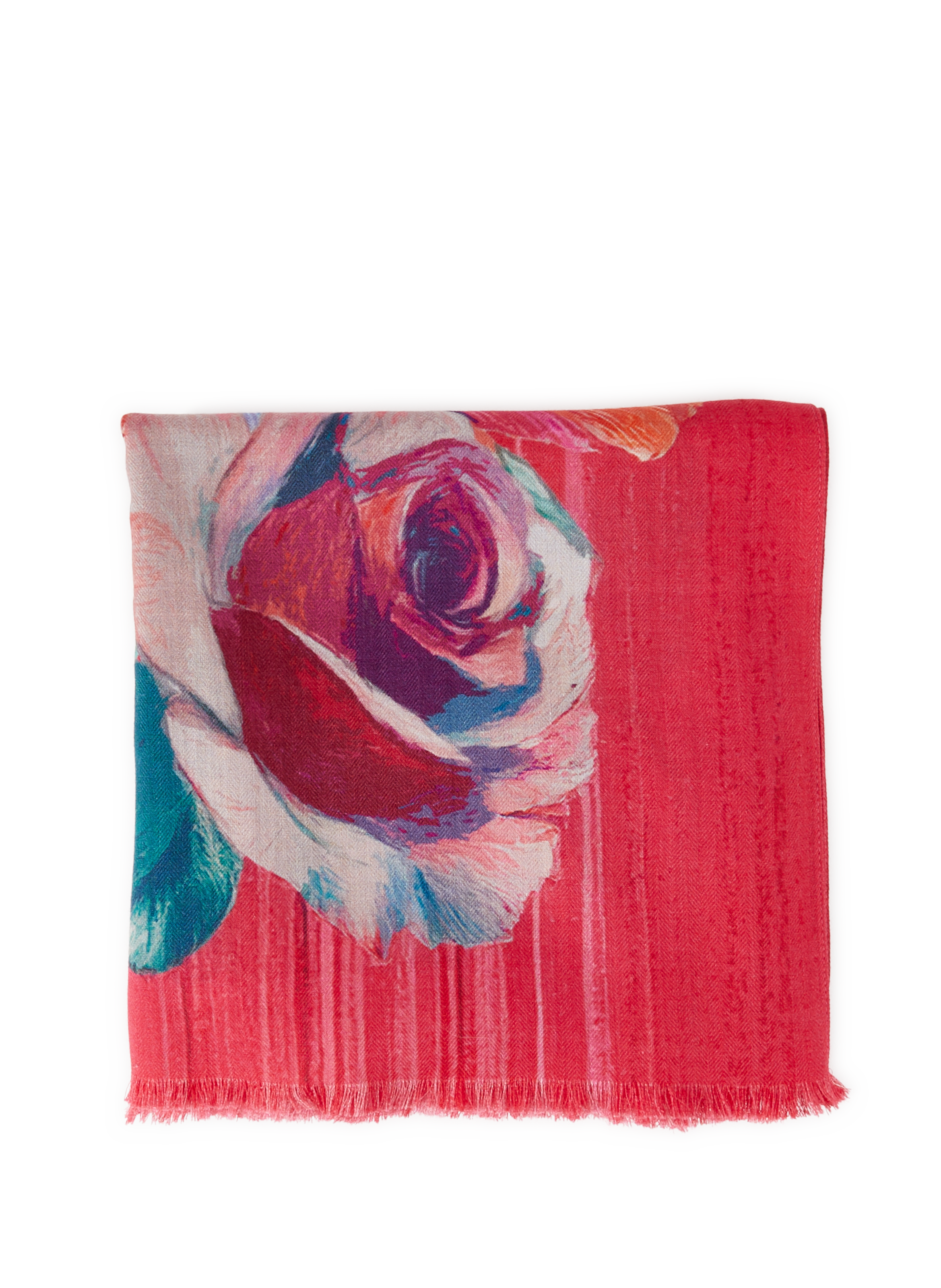 Icone floral print wool and silk scarf PETRUSSE Red